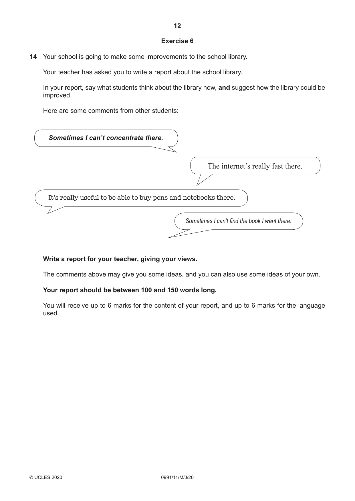 Cambridge IGCSE English - Second Language (9-1) 0991 2020 May/June Paper 1 · Variant 1 question paper, page 12 of 16