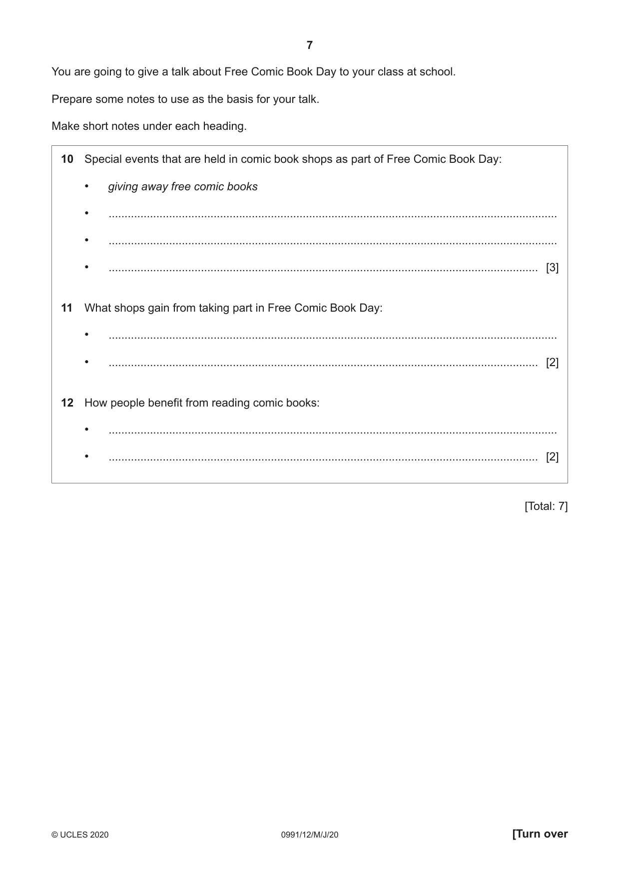 Cambridge IGCSE English - Second Language (9-1) 0991 2020 May/June Paper 1 · Variant 2 question paper, page 7 of 16