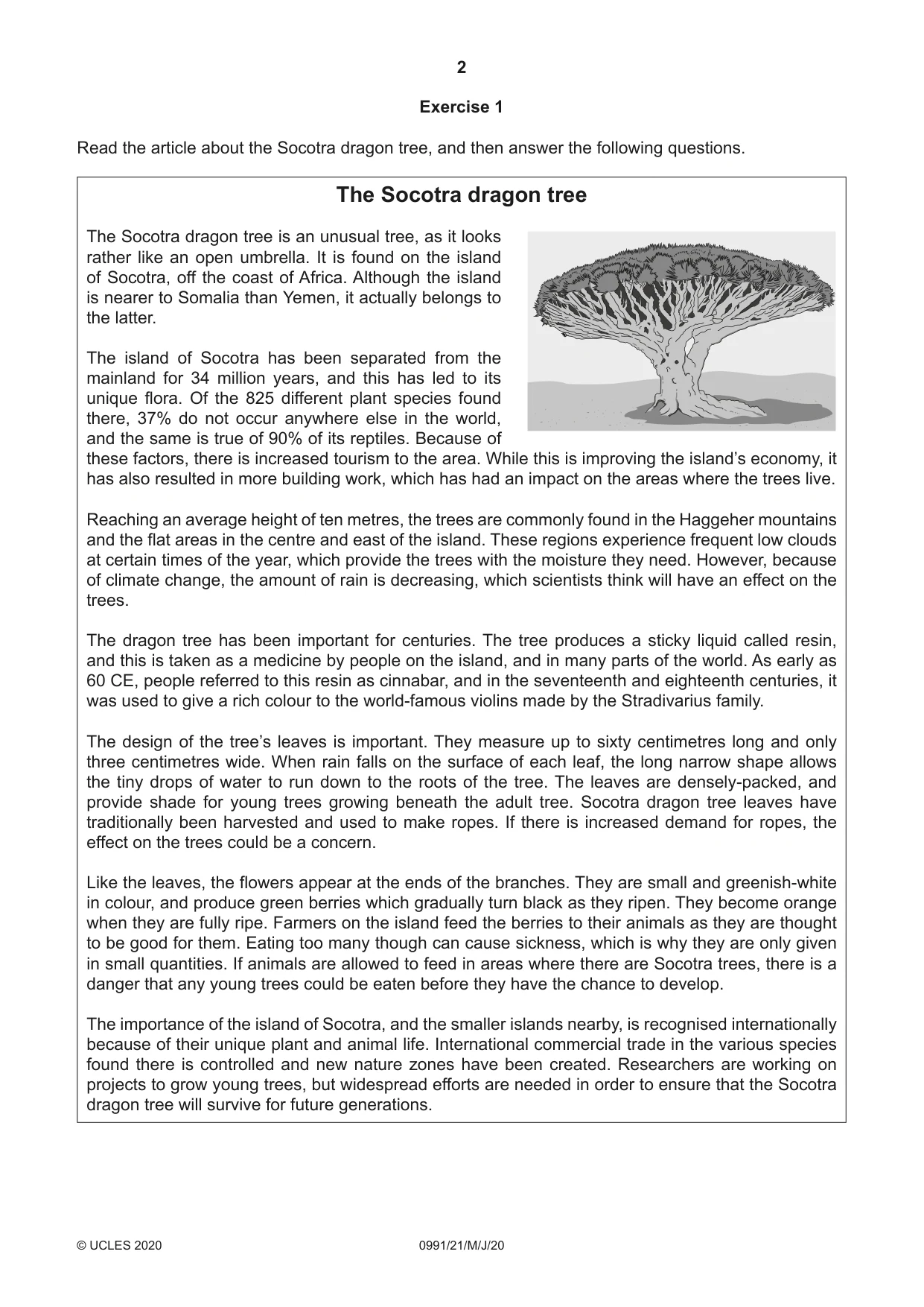 Cambridge IGCSE English - Second Language (9-1) 0991 2020 May/June Paper 2 · Variant 1 question paper, page 2 of 16