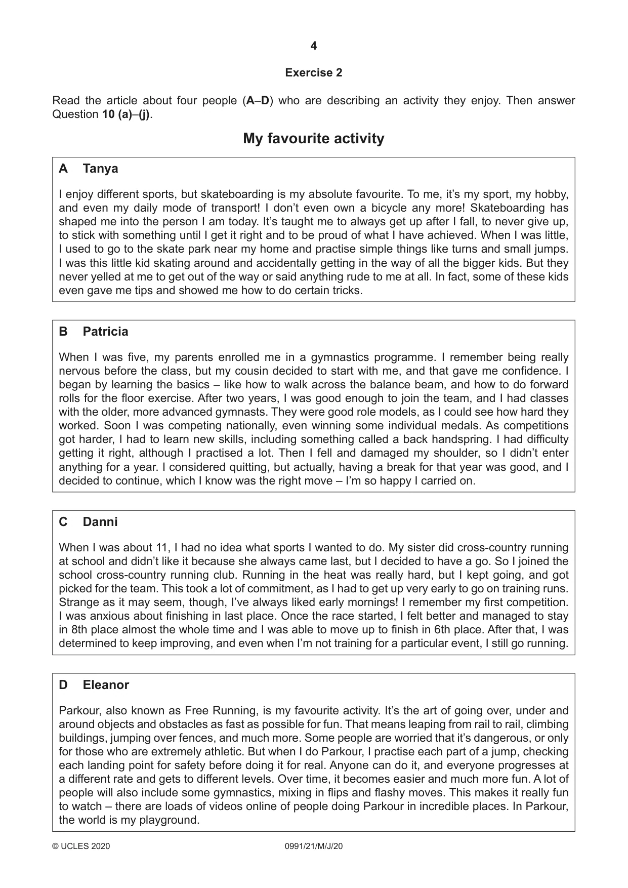 Cambridge IGCSE English - Second Language (9-1) 0991 2020 May/June Paper 2 · Variant 1 question paper, page 4 of 16
