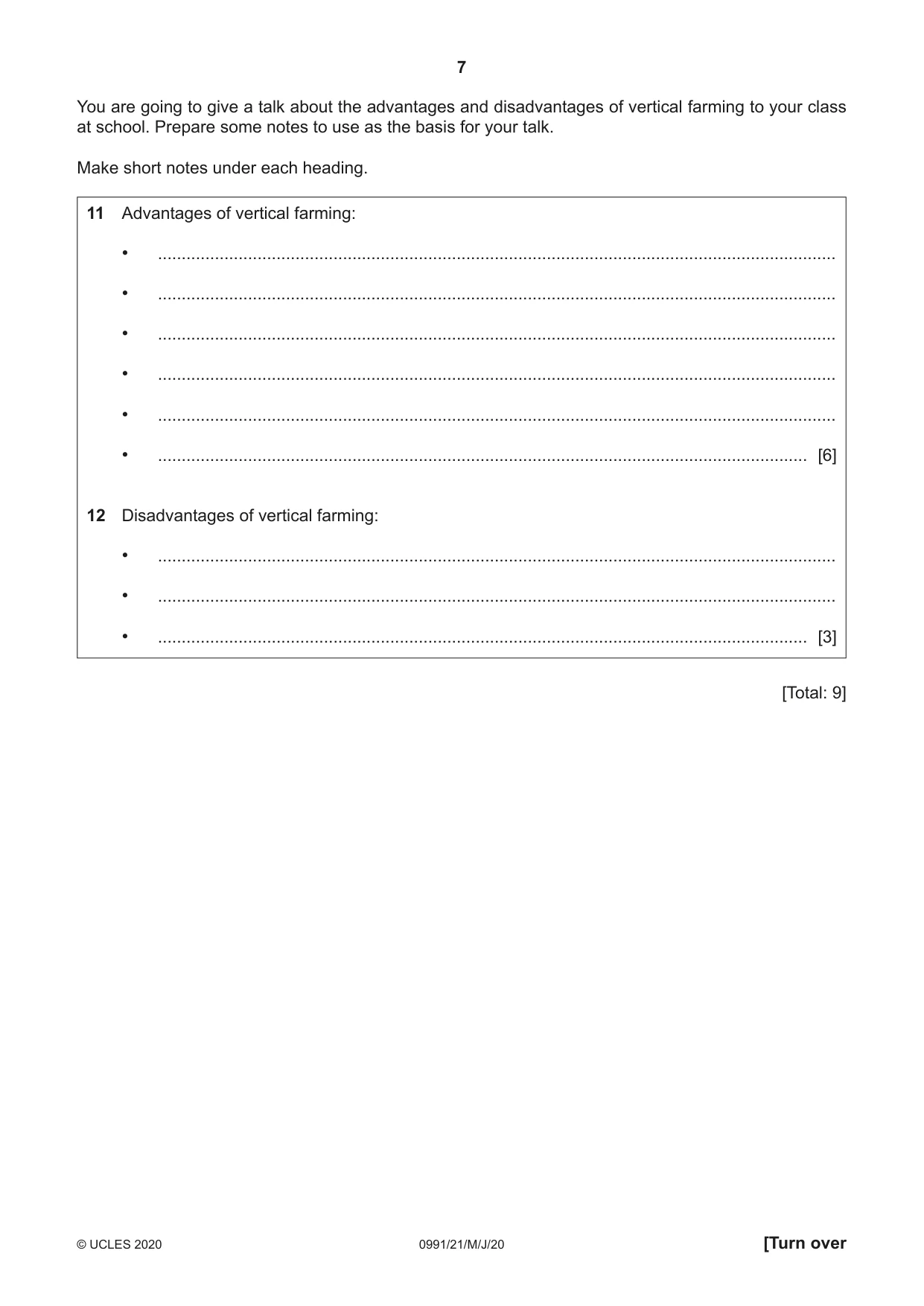 Cambridge IGCSE English - Second Language (9-1) 0991 2020 May/June Paper 2 · Variant 1 question paper, page 7 of 16