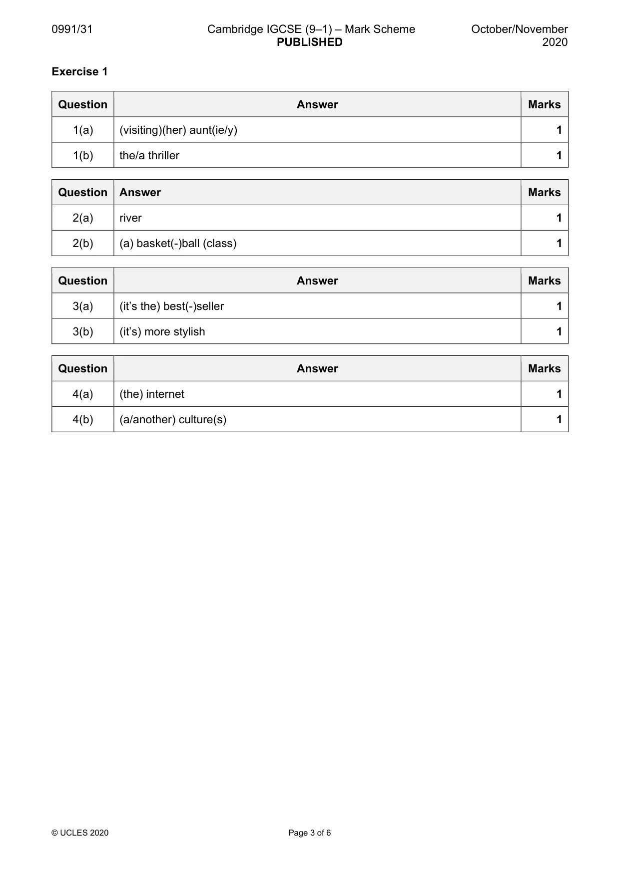 Mark scheme, page 3 of 6
