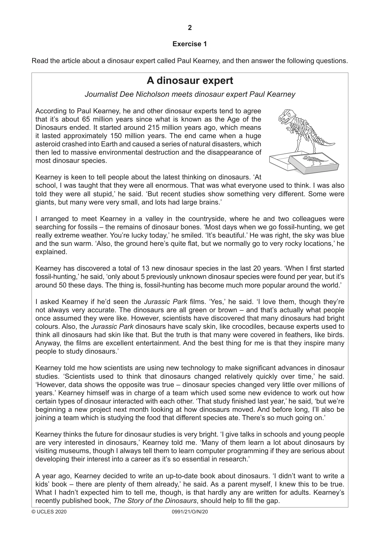 Cambridge IGCSE English - Second Language (9-1) 0991 2020 Oct/Nov Paper 2 · Variant 1 question paper, page 2 of 16