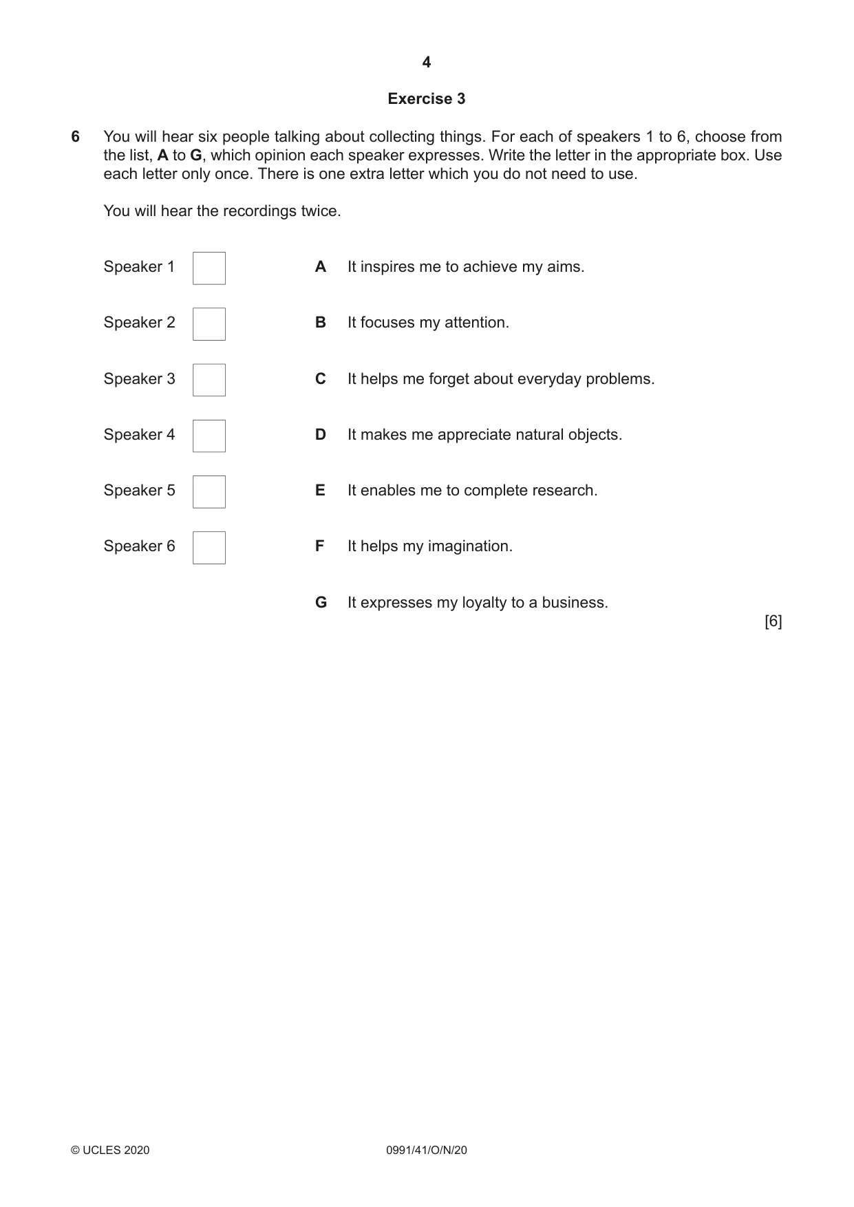 Cambridge IGCSE English - Second Language (9-1) 0991 2020 Oct/Nov Paper 4 · Variant 1 question paper, page 4 of 12