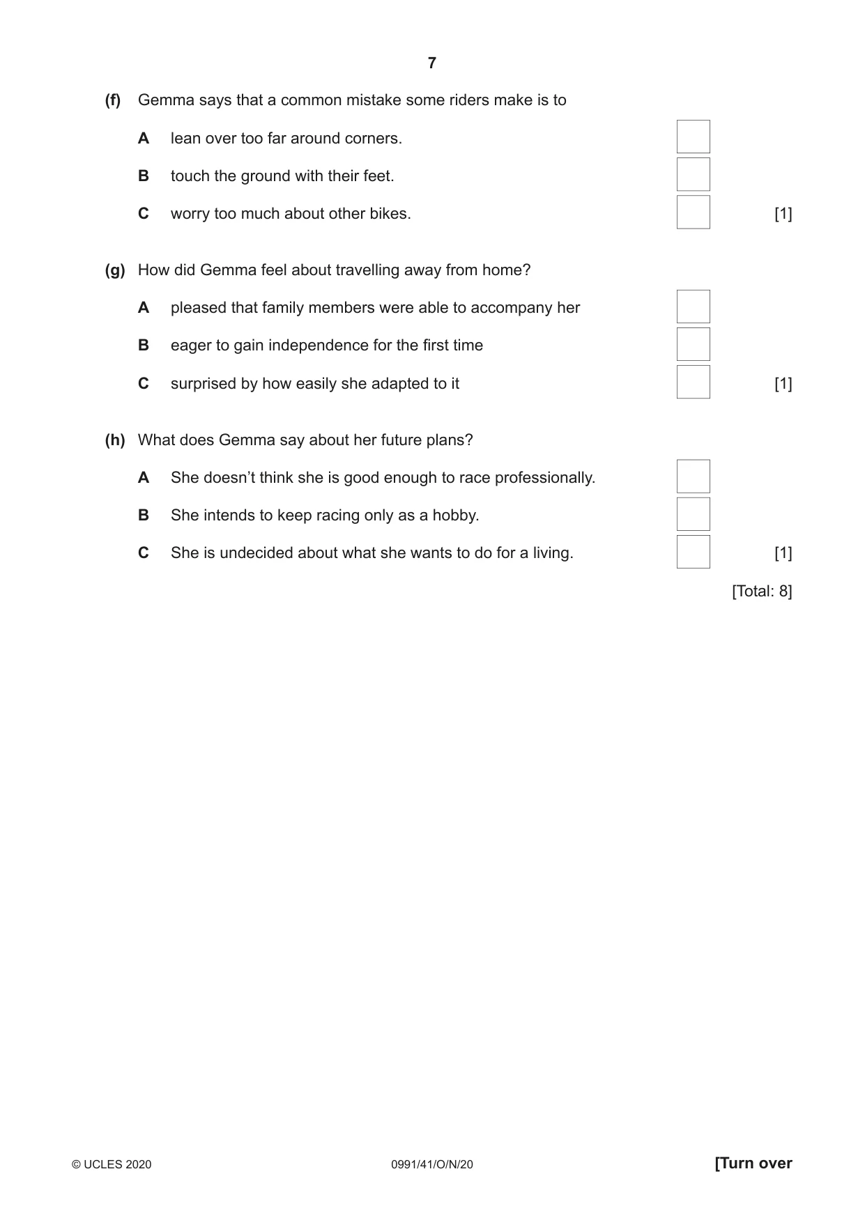 Cambridge IGCSE English - Second Language (9-1) 0991 2020 Oct/Nov Paper 4 · Variant 1 question paper, page 7 of 12