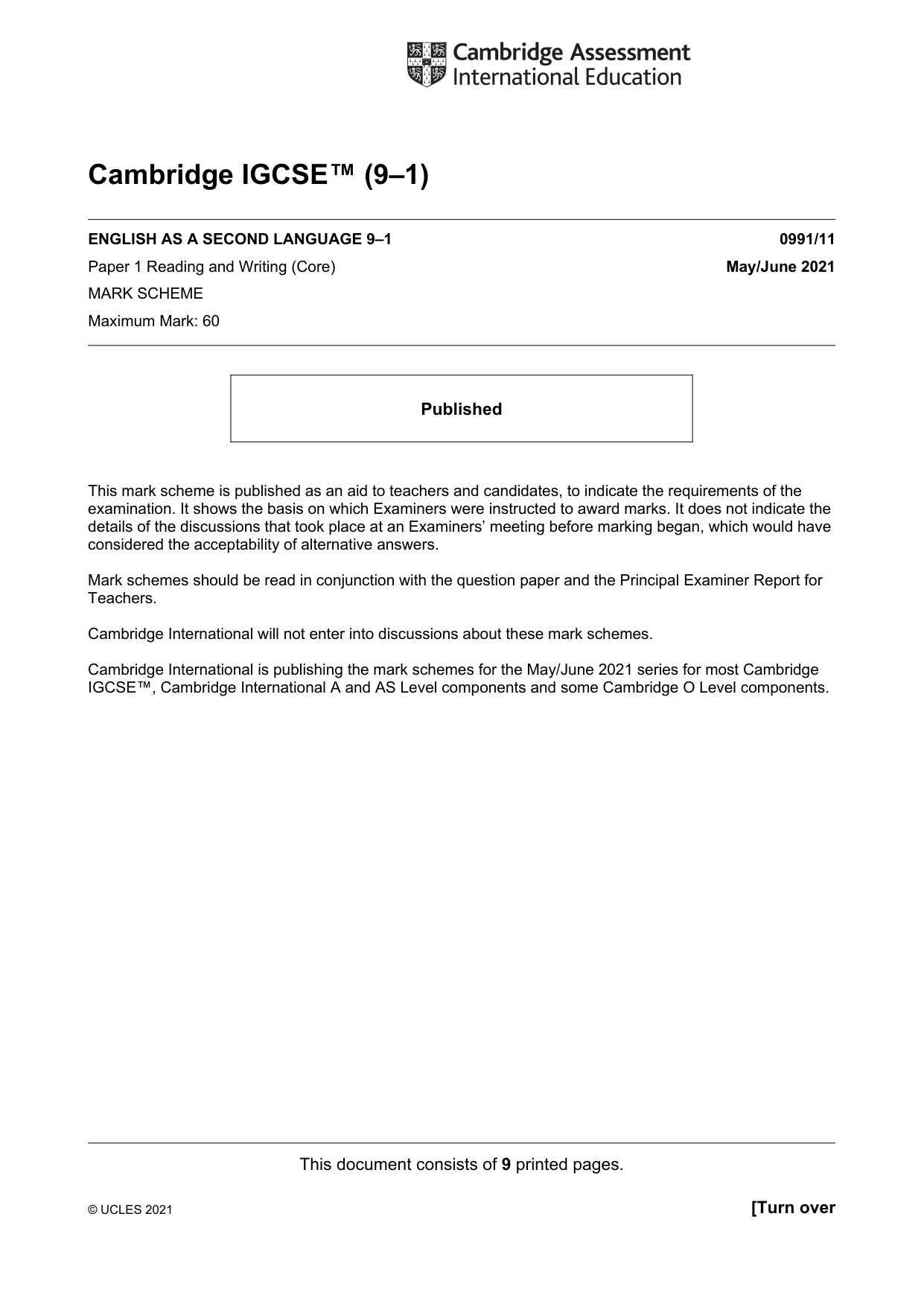 Mark scheme, page 1 of 9