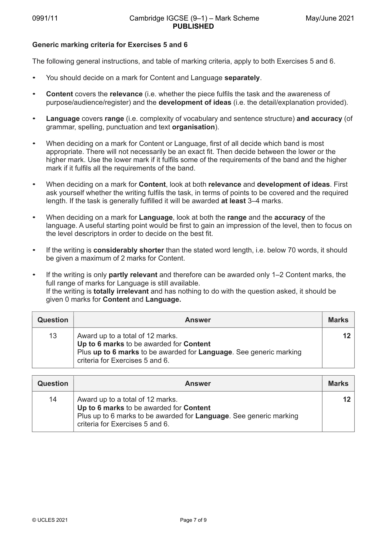 Mark scheme, page 7 of 9