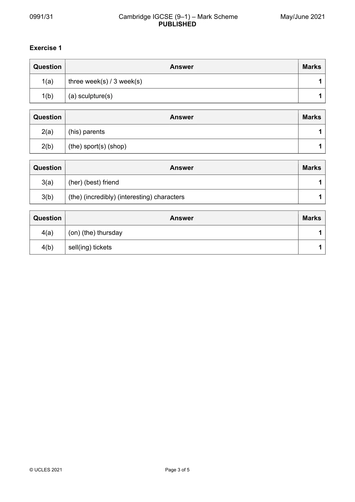 Mark scheme, page 3 of 5