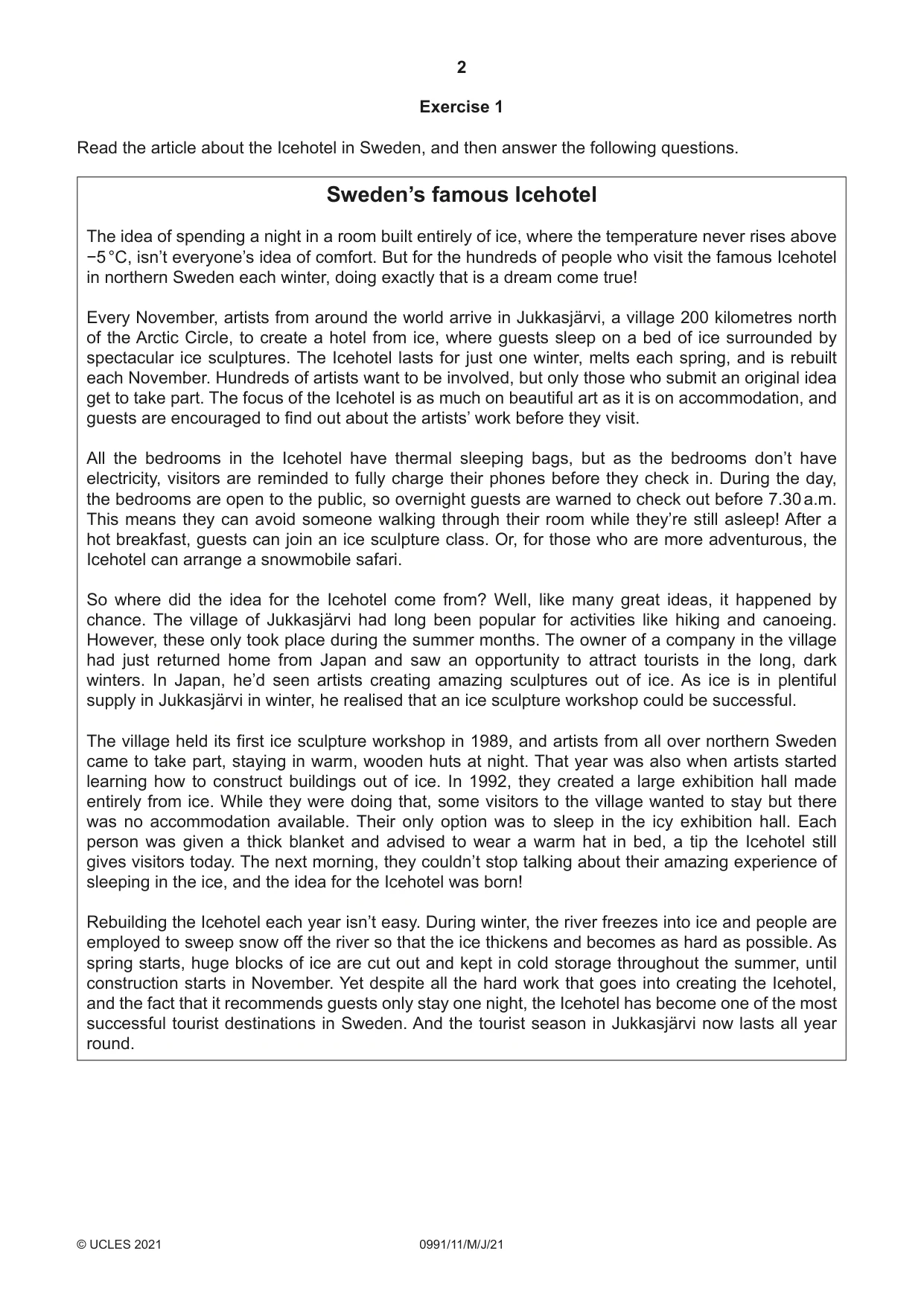 Cambridge IGCSE English - Second Language (9-1) 0991 2021 May/June Paper 1 · Variant 1 question paper, page 2 of 16