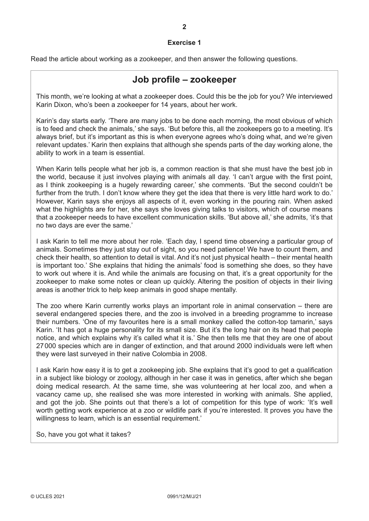 Cambridge IGCSE English - Second Language (9-1) 0991 2021 May/June Paper 1 · Variant 2 question paper, page 2 of 16