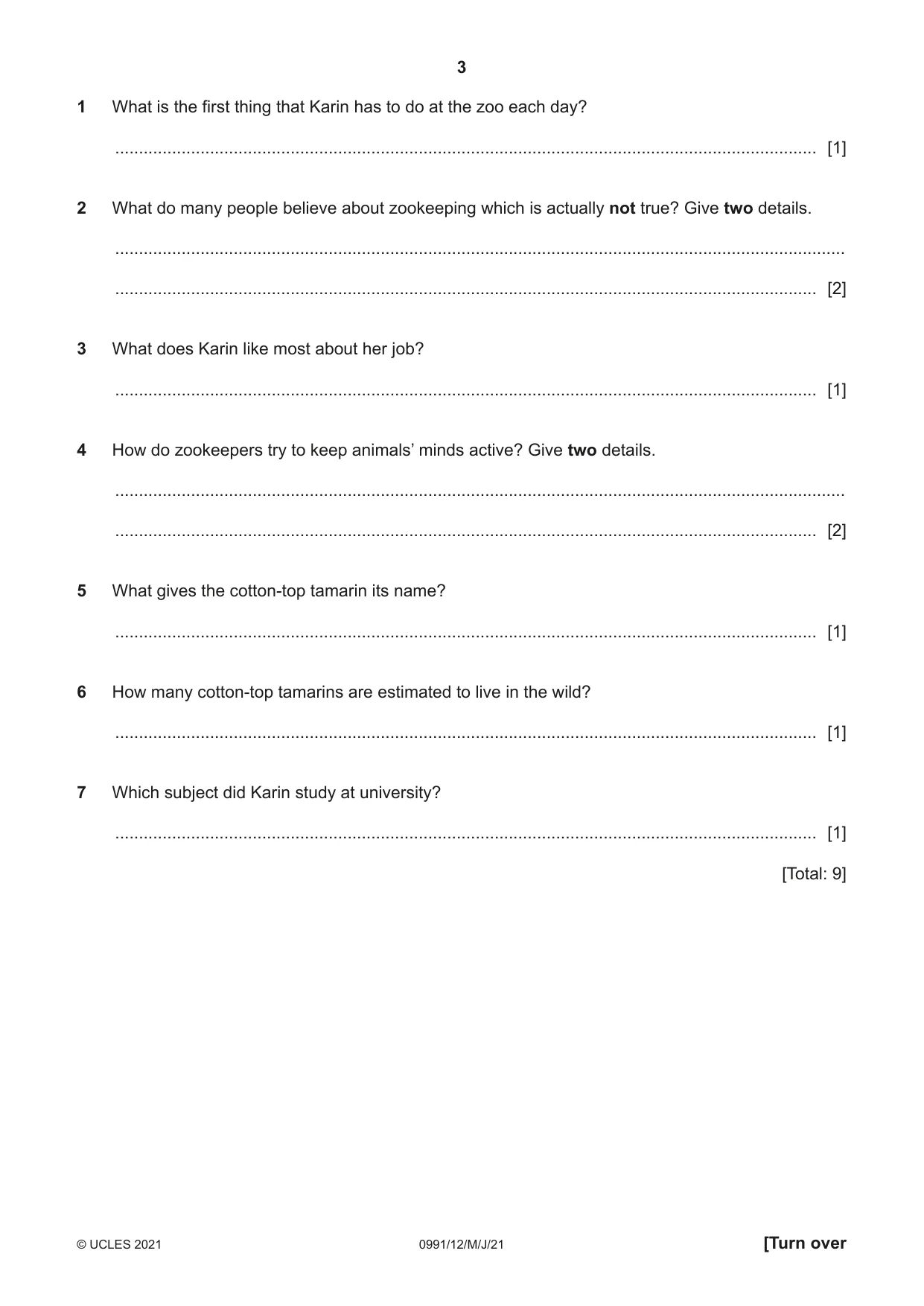 Cambridge IGCSE English - Second Language (9-1) 0991 2021 May/June Paper 1 · Variant 2 question paper, page 3 of 16