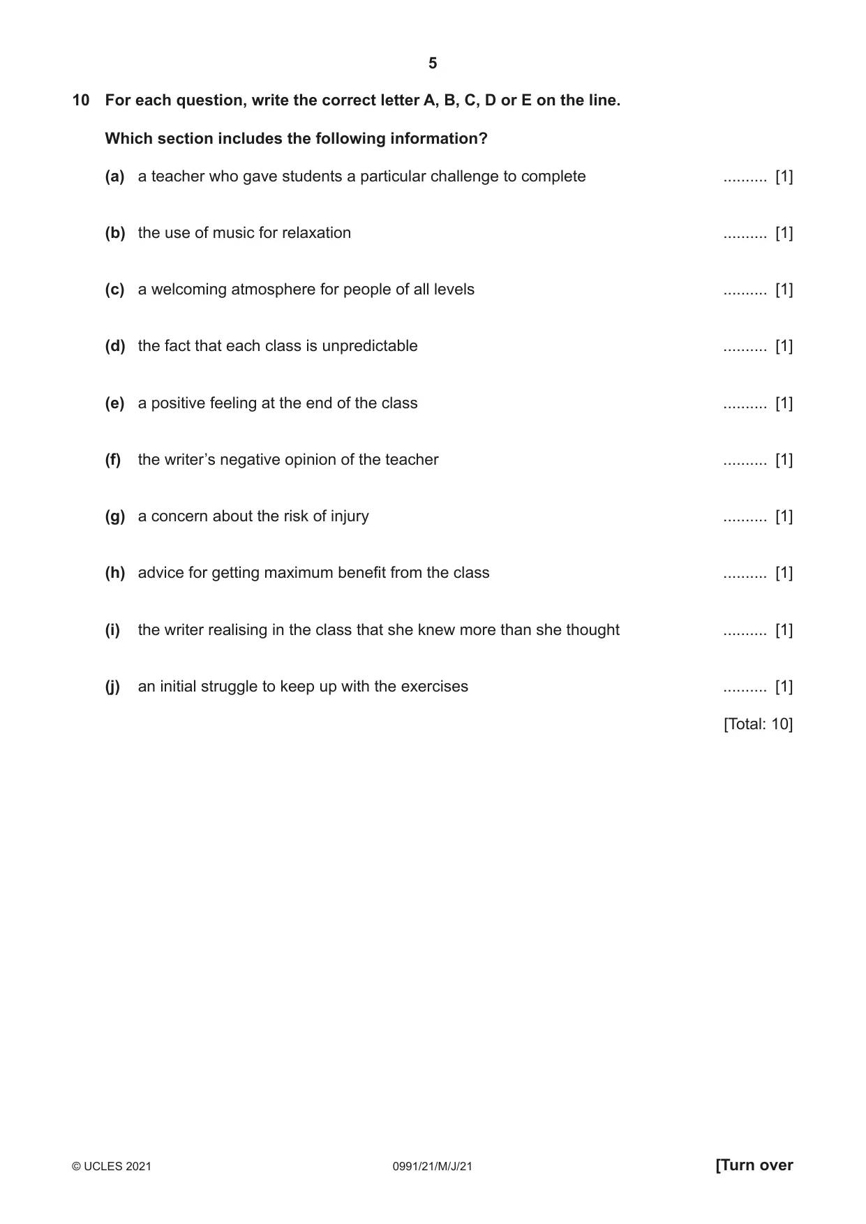 Cambridge IGCSE English - Second Language (9-1) 0991 2021 May/June Paper 2 · Variant 1 question paper, page 5 of 16