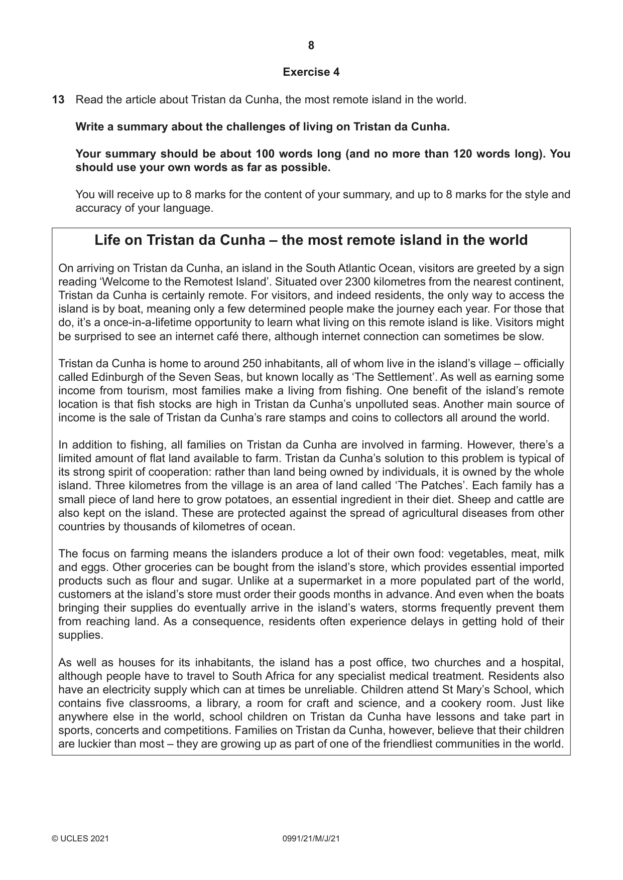 Cambridge IGCSE English - Second Language (9-1) 0991 2021 May/June Paper 2 · Variant 1 question paper, page 8 of 16