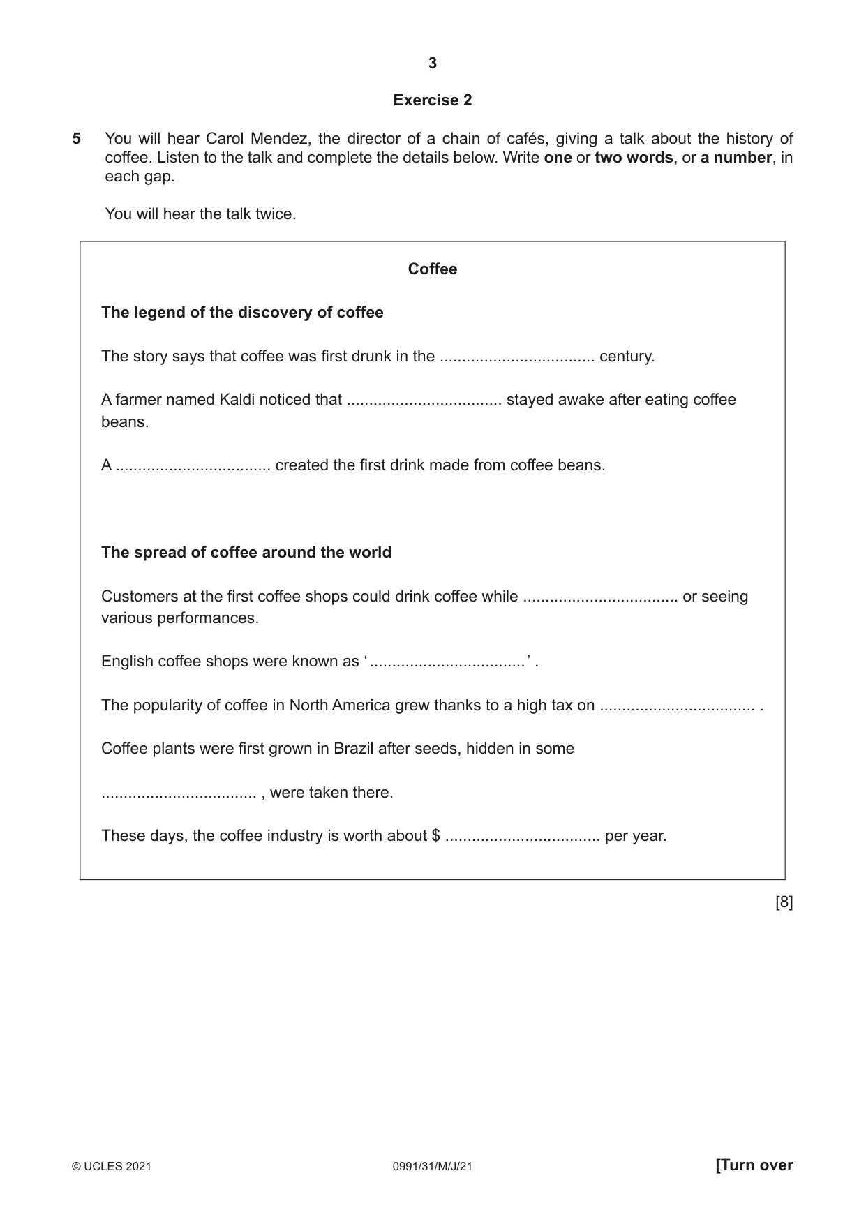 Cambridge IGCSE English - Second Language (9-1) 0991 2021 May/June Paper 3 · Variant 1 question paper, page 3 of 8