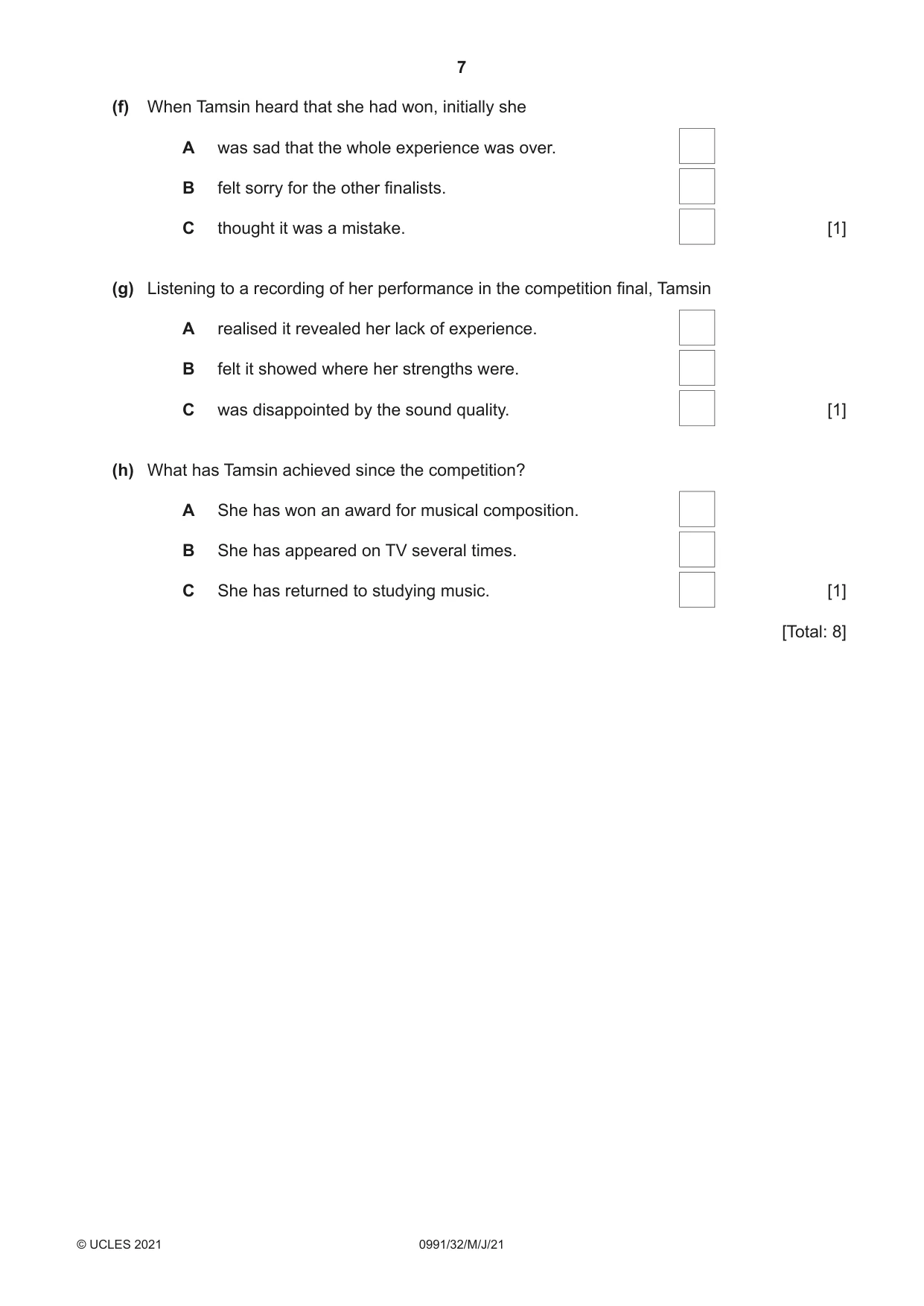 Cambridge IGCSE English - Second Language (9-1) 0991 2021 May/June Paper 3 · Variant 2 question paper, page 7 of 8