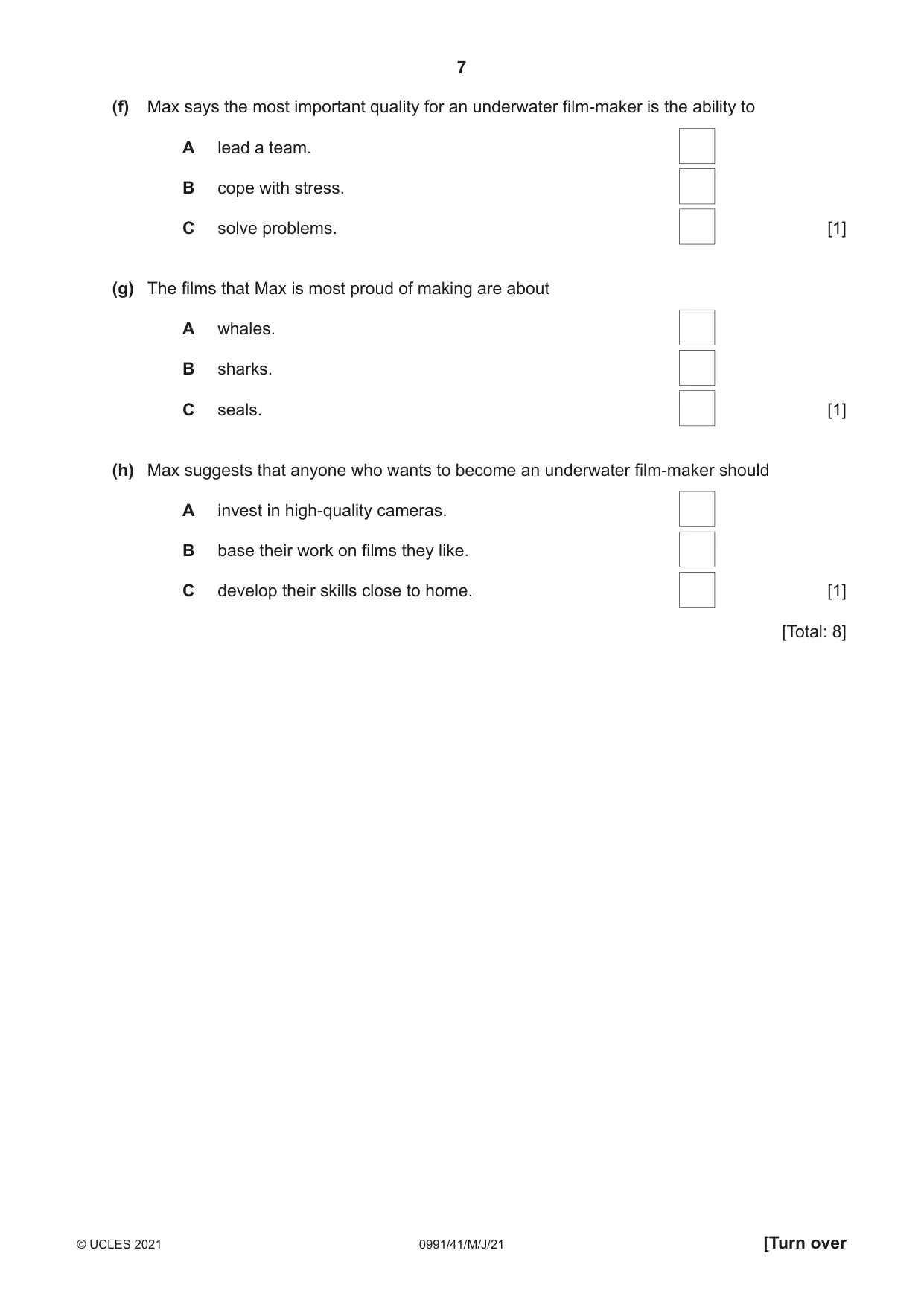 Cambridge IGCSE English - Second Language (9-1) 0991 2021 May/June Paper 4 · Variant 1 question paper, page 7 of 12