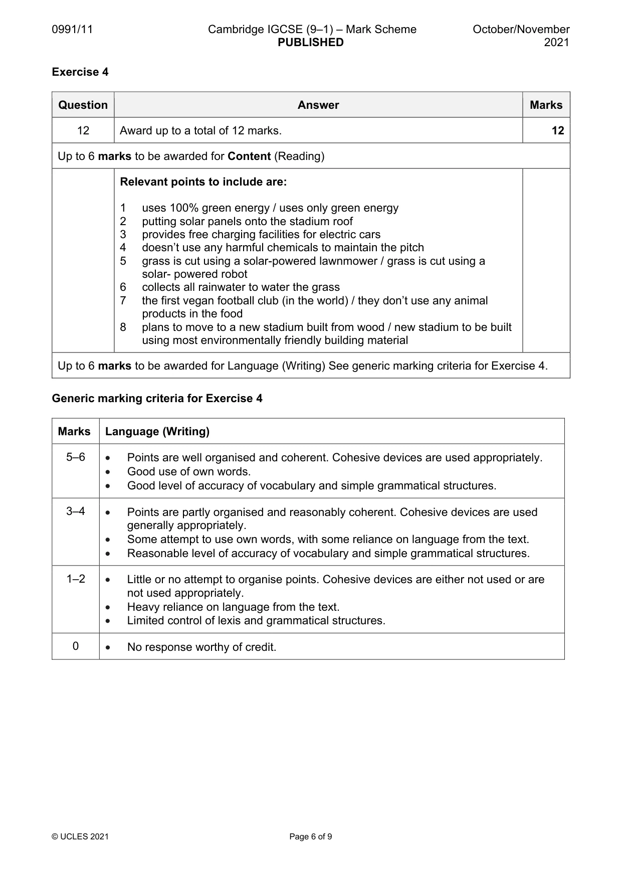 Mark scheme, page 6 of 9