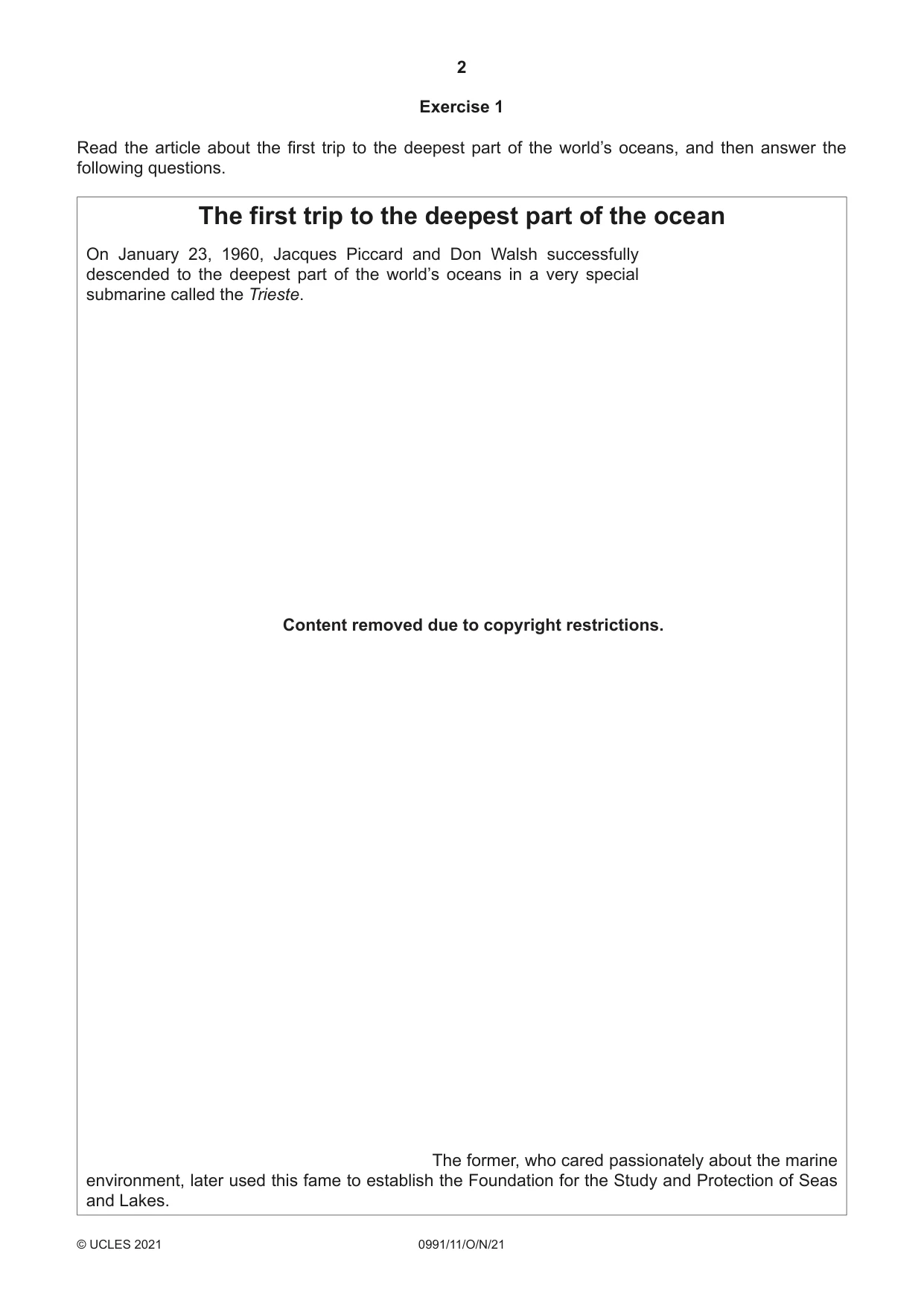 Cambridge IGCSE English - Second Language (9-1) 0991 2021 Oct/Nov Paper 1 · Variant 1 question paper, page 2 of 16