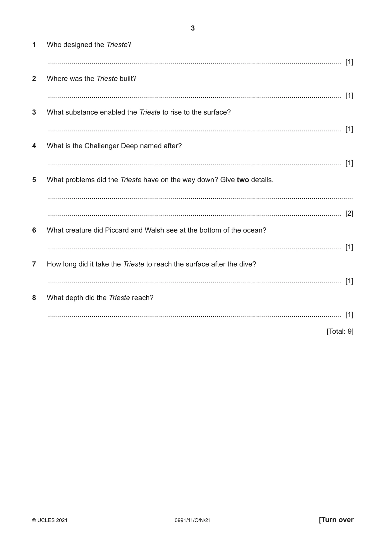 Cambridge IGCSE English - Second Language (9-1) 0991 2021 Oct/Nov Paper 1 · Variant 1 question paper, page 3 of 16