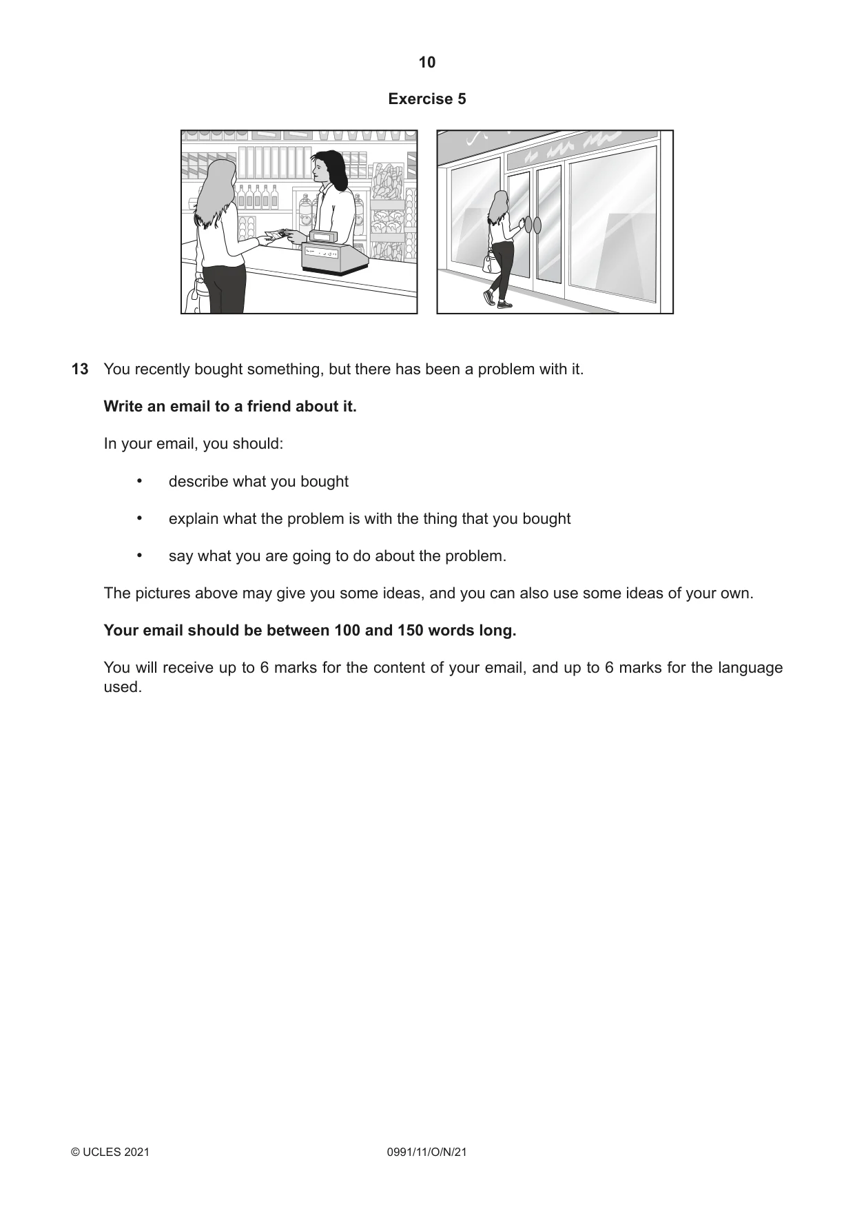 Cambridge IGCSE English - Second Language (9-1) 0991 2021 Oct/Nov Paper 1 · Variant 1 question paper, page 10 of 16
