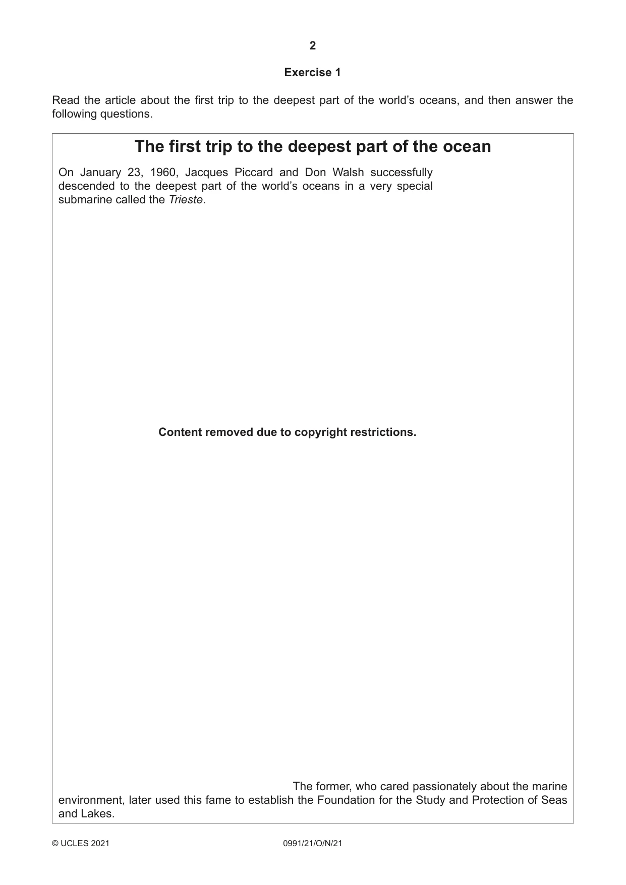 Cambridge IGCSE English - Second Language (9-1) 0991 2021 Oct/Nov Paper 2 · Variant 1 question paper, page 2 of 16
