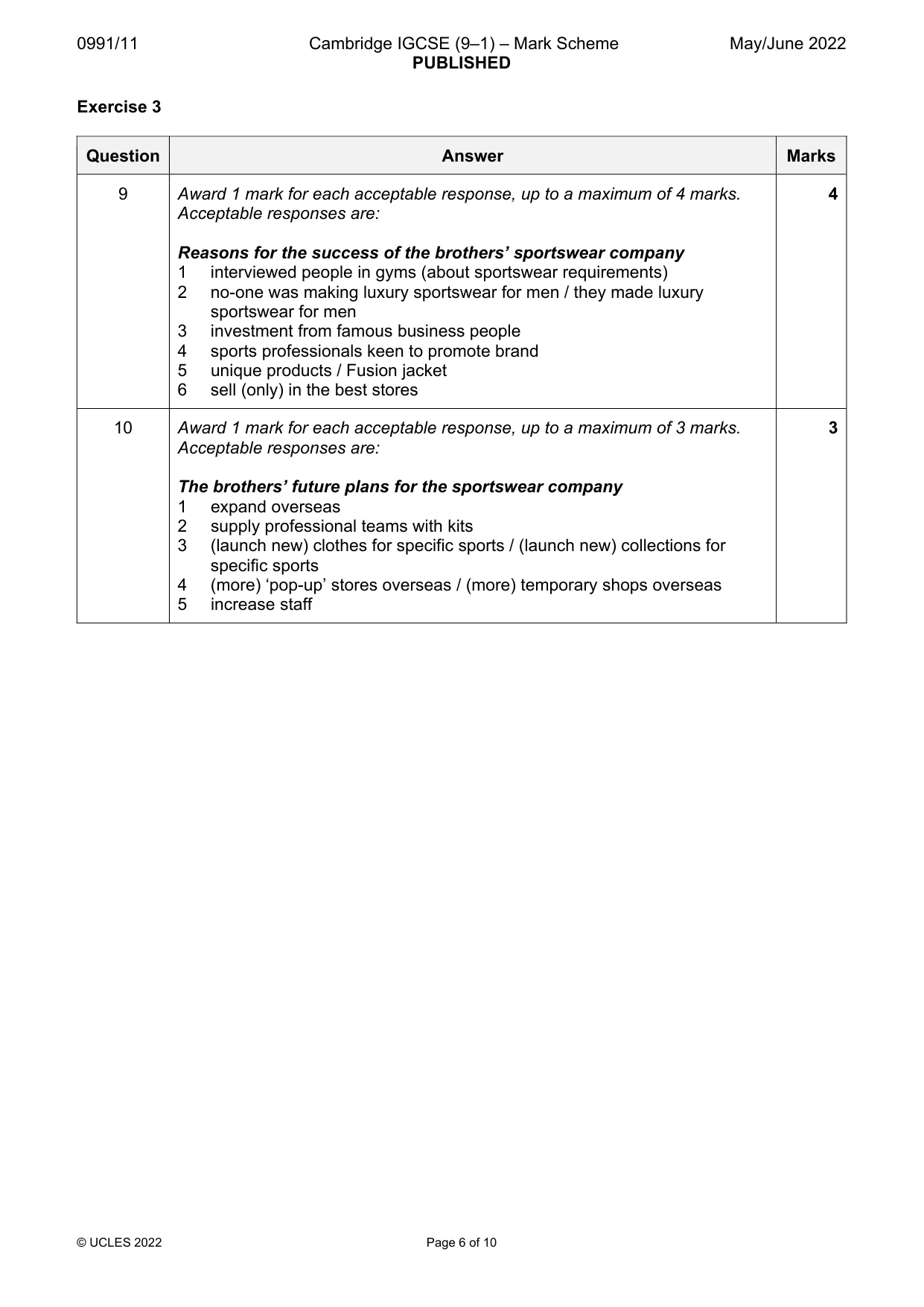 Mark scheme, page 6 of 10