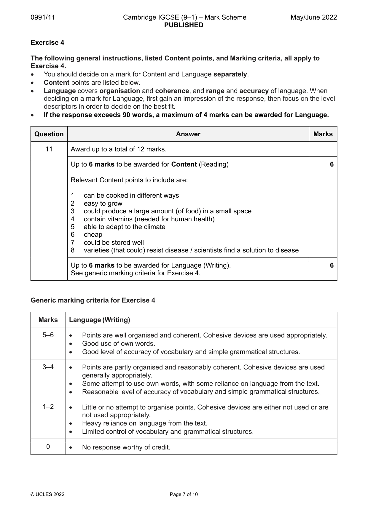 Mark scheme, page 7 of 10