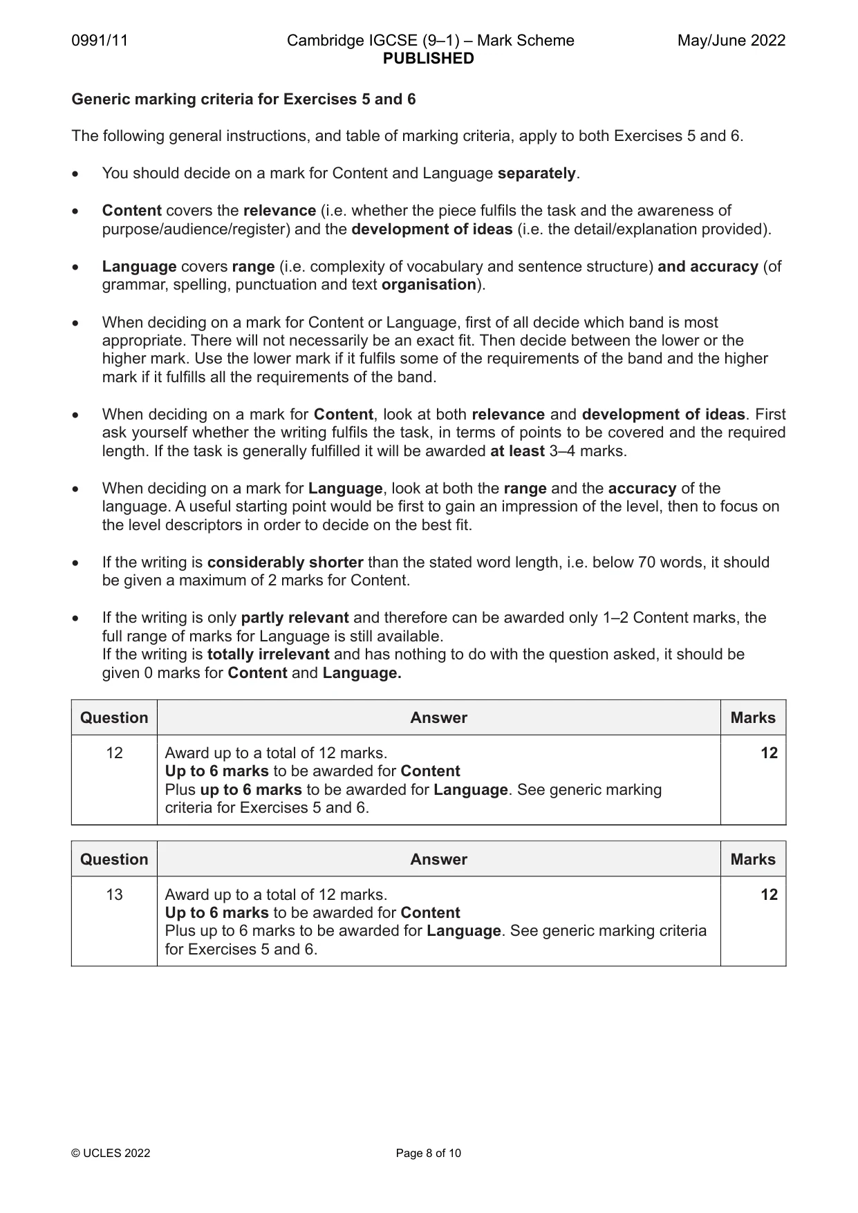Mark scheme, page 8 of 10