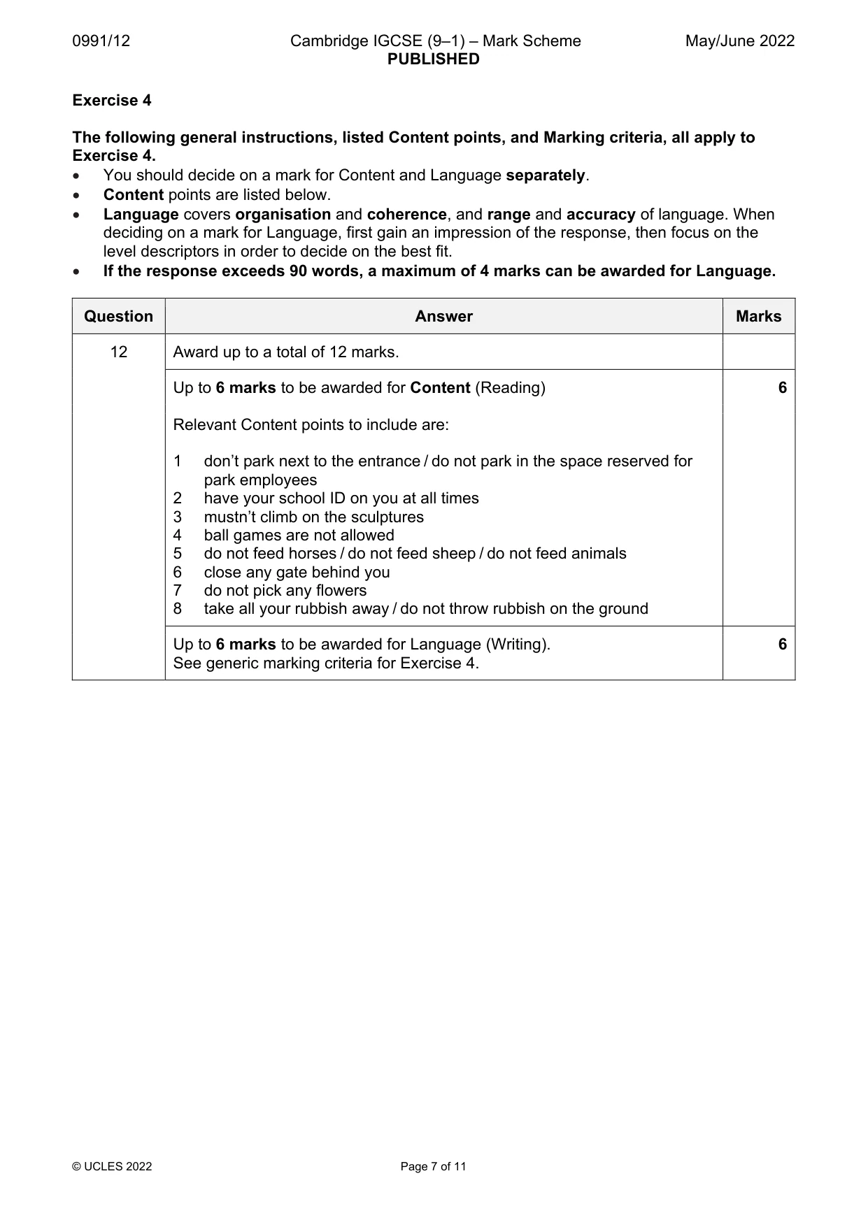 Mark scheme, page 7 of 11