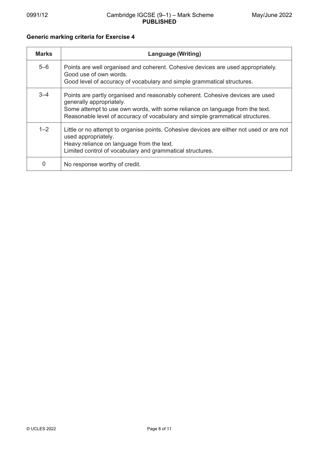Mark scheme, page 8 of 11