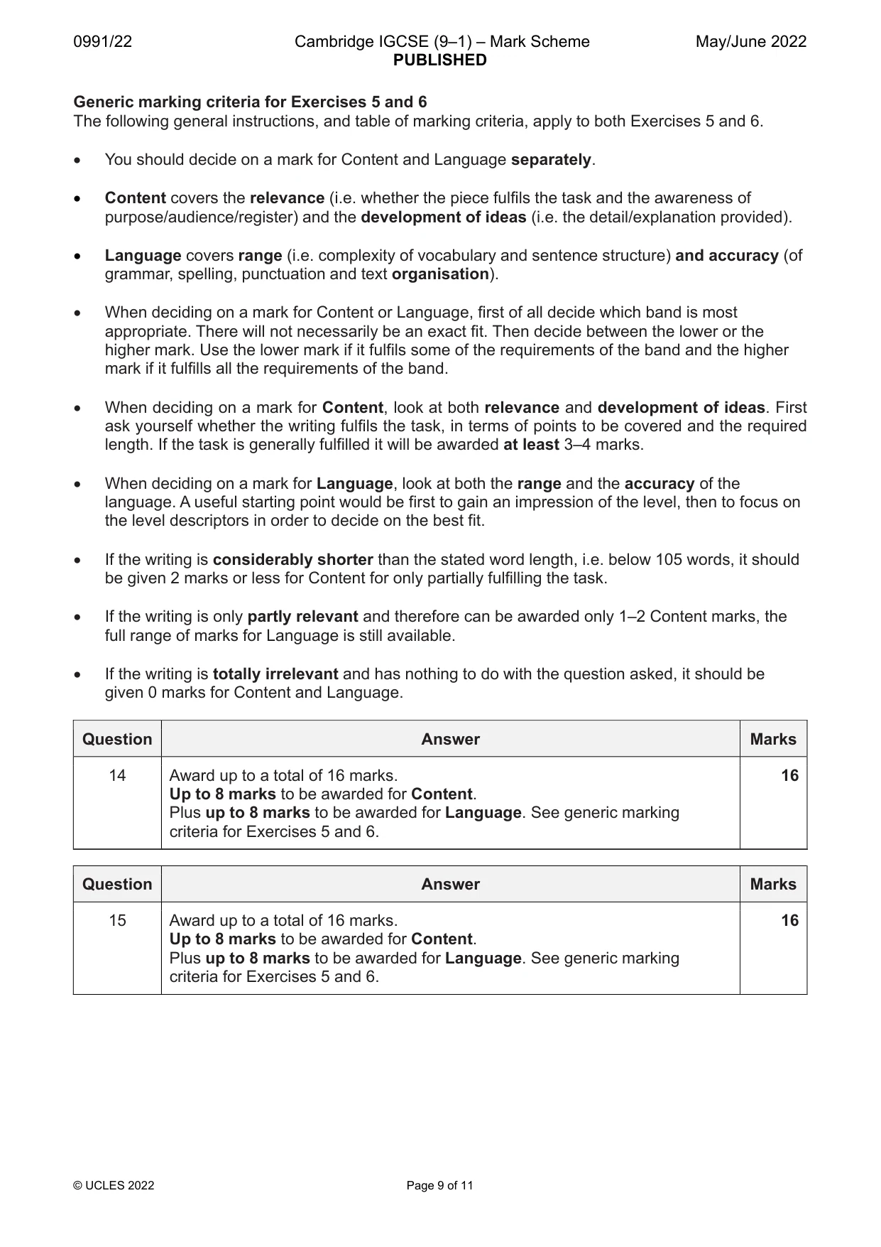Mark scheme, page 9 of 11