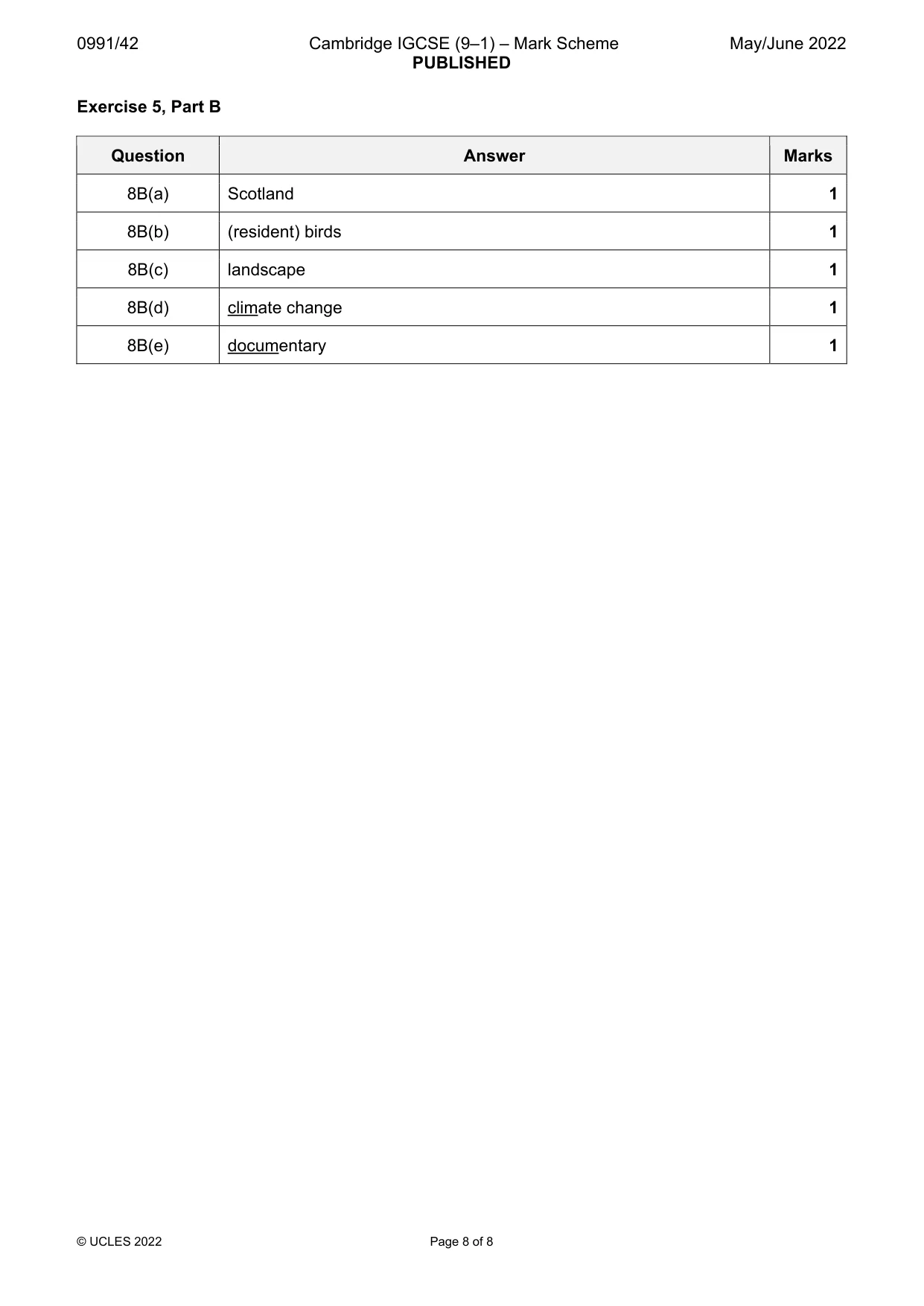 Mark scheme, page 8 of 8