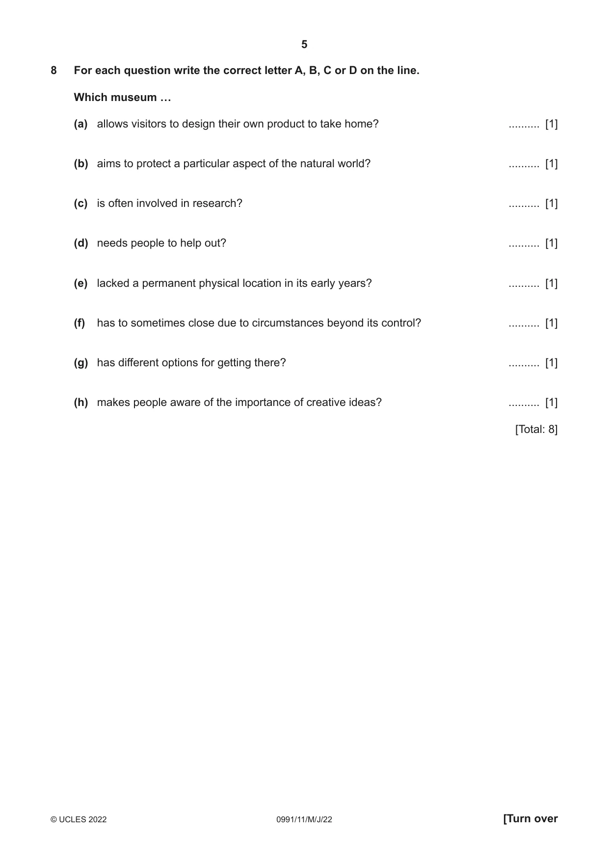 Cambridge IGCSE English - Second Language (9-1) 0991 2022 May/June Paper 1 · Variant 1 question paper, page 5 of 16