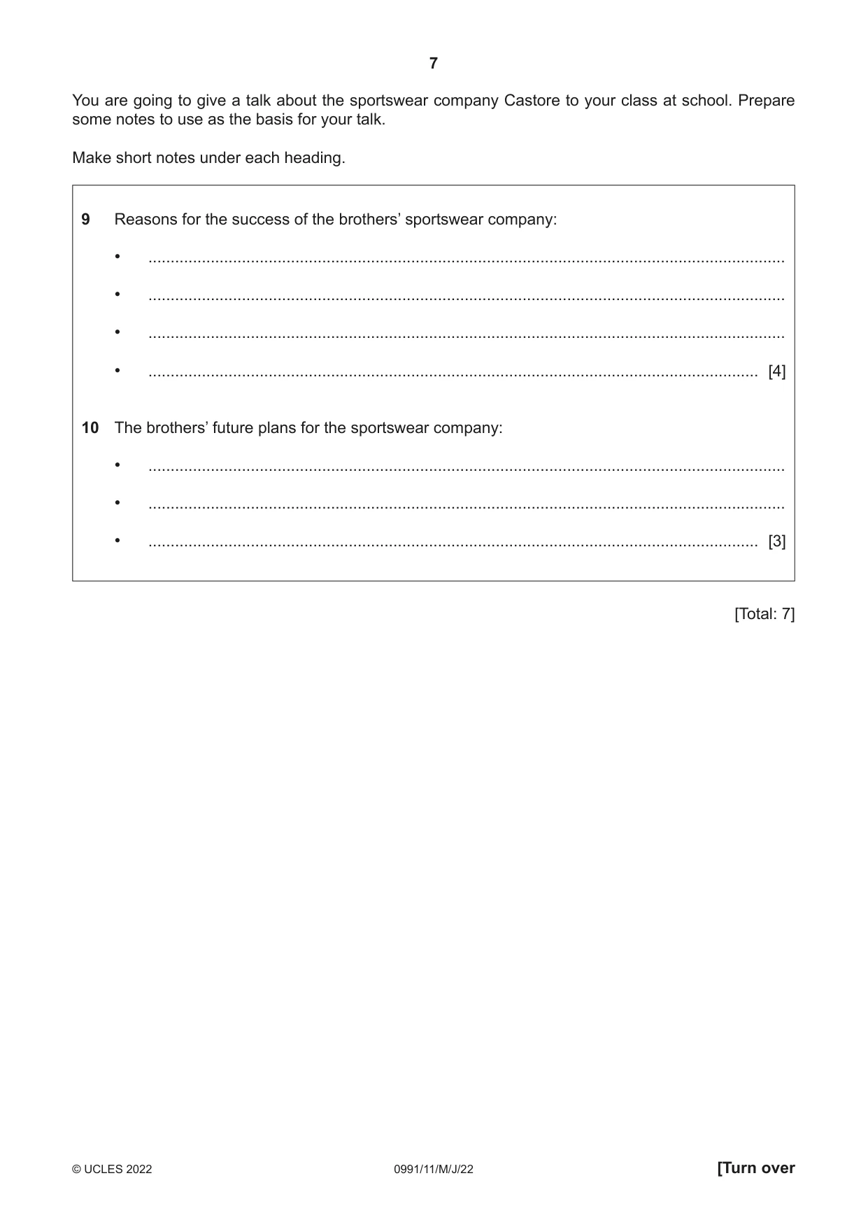 Cambridge IGCSE English - Second Language (9-1) 0991 2022 May/June Paper 1 · Variant 1 question paper, page 7 of 16
