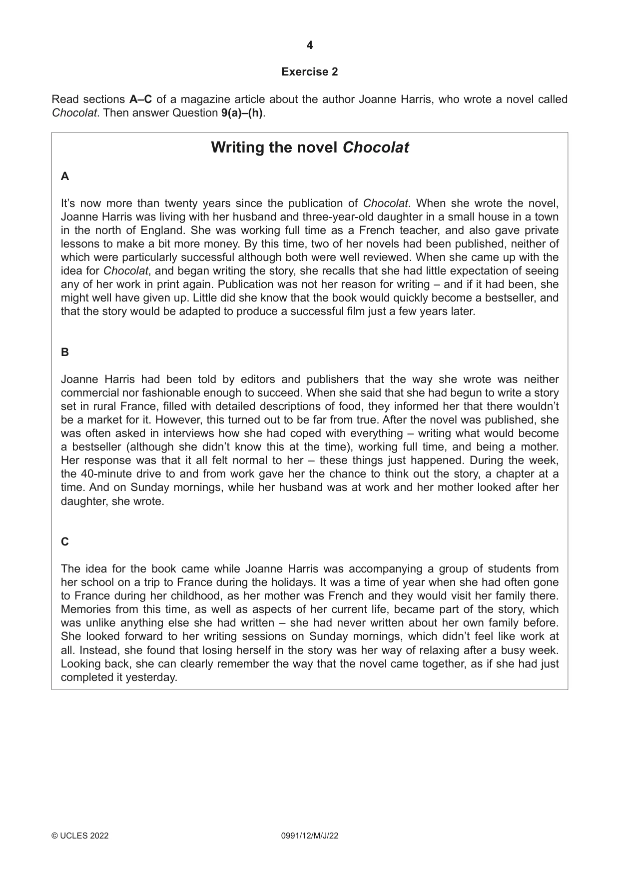 Cambridge IGCSE English - Second Language (9-1) 0991 2022 May/June Paper 1 · Variant 2 question paper, page 4 of 16