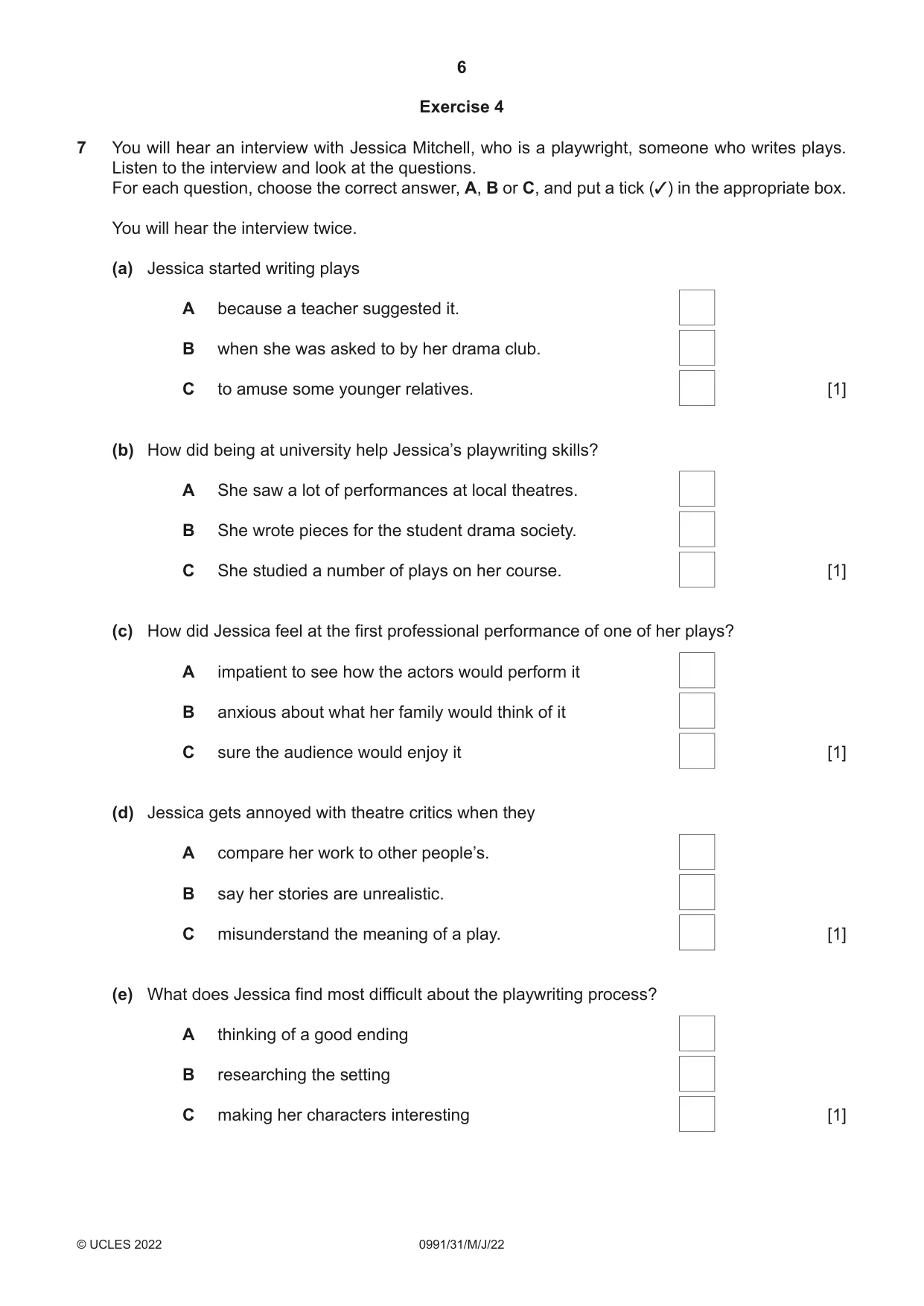 Cambridge IGCSE English - Second Language (9-1) 0991 2022 May/June Paper 3 · Variant 1 question paper, page 6 of 8