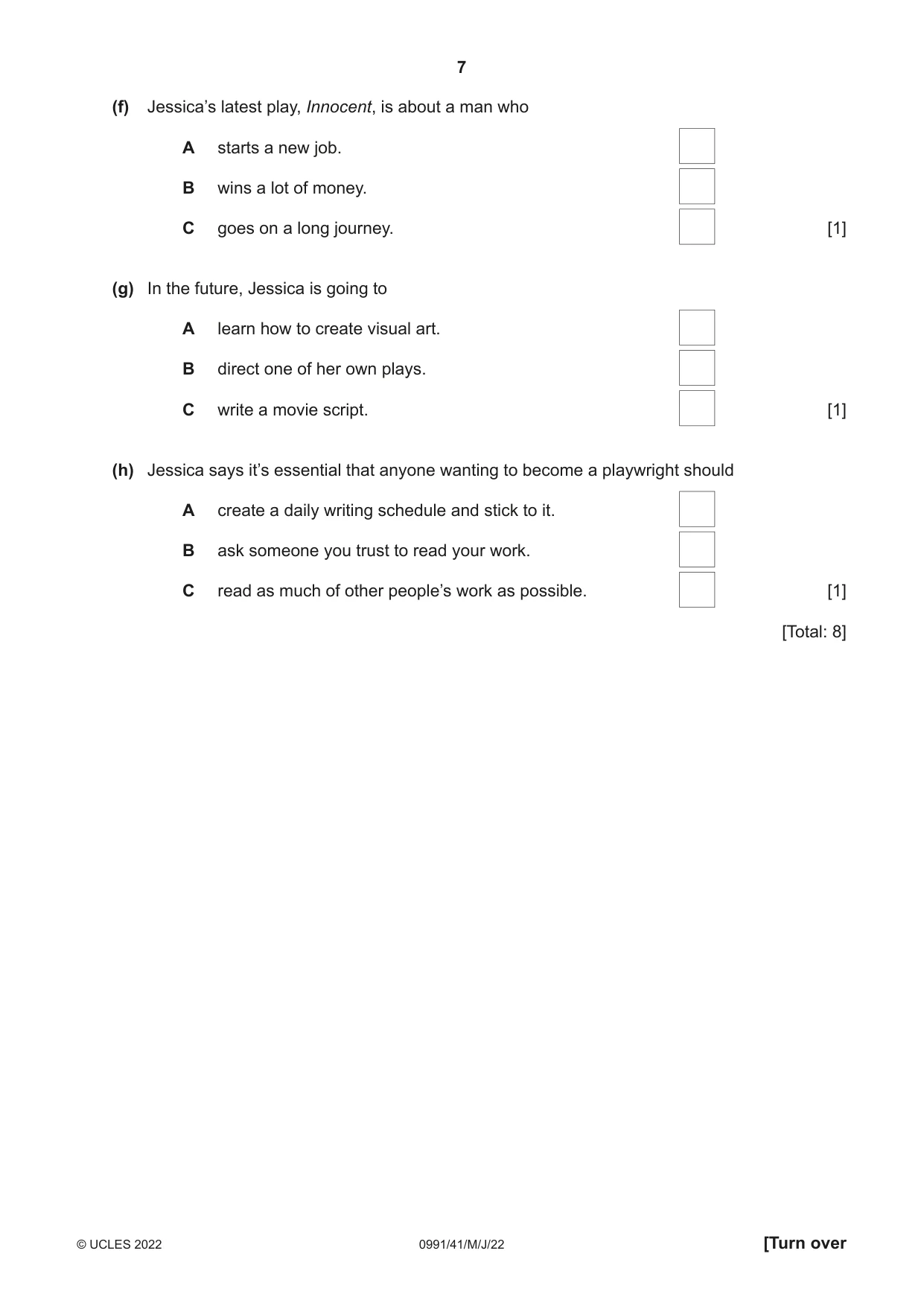Cambridge IGCSE English - Second Language (9-1) 0991 2022 May/June Paper 4 · Variant 1 question paper, page 7 of 12