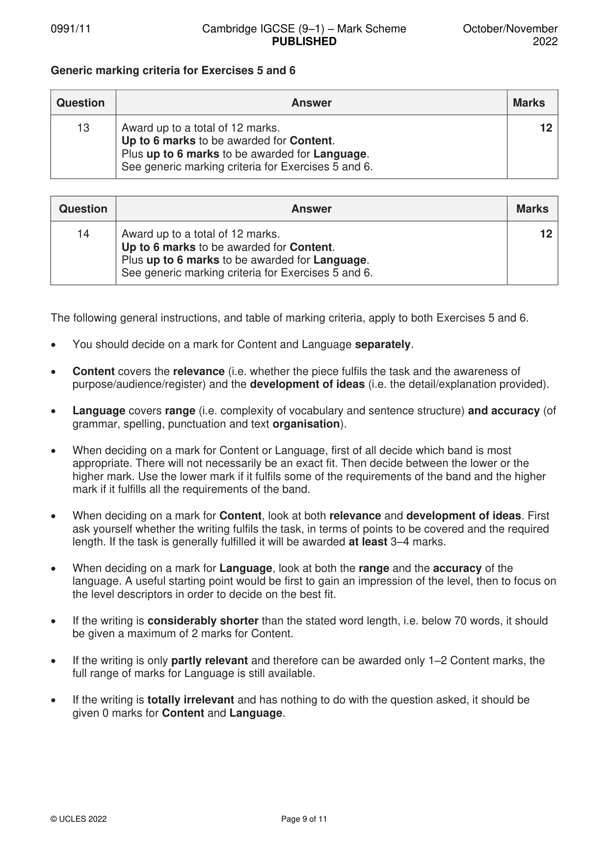 Mark scheme, page 9 of 11