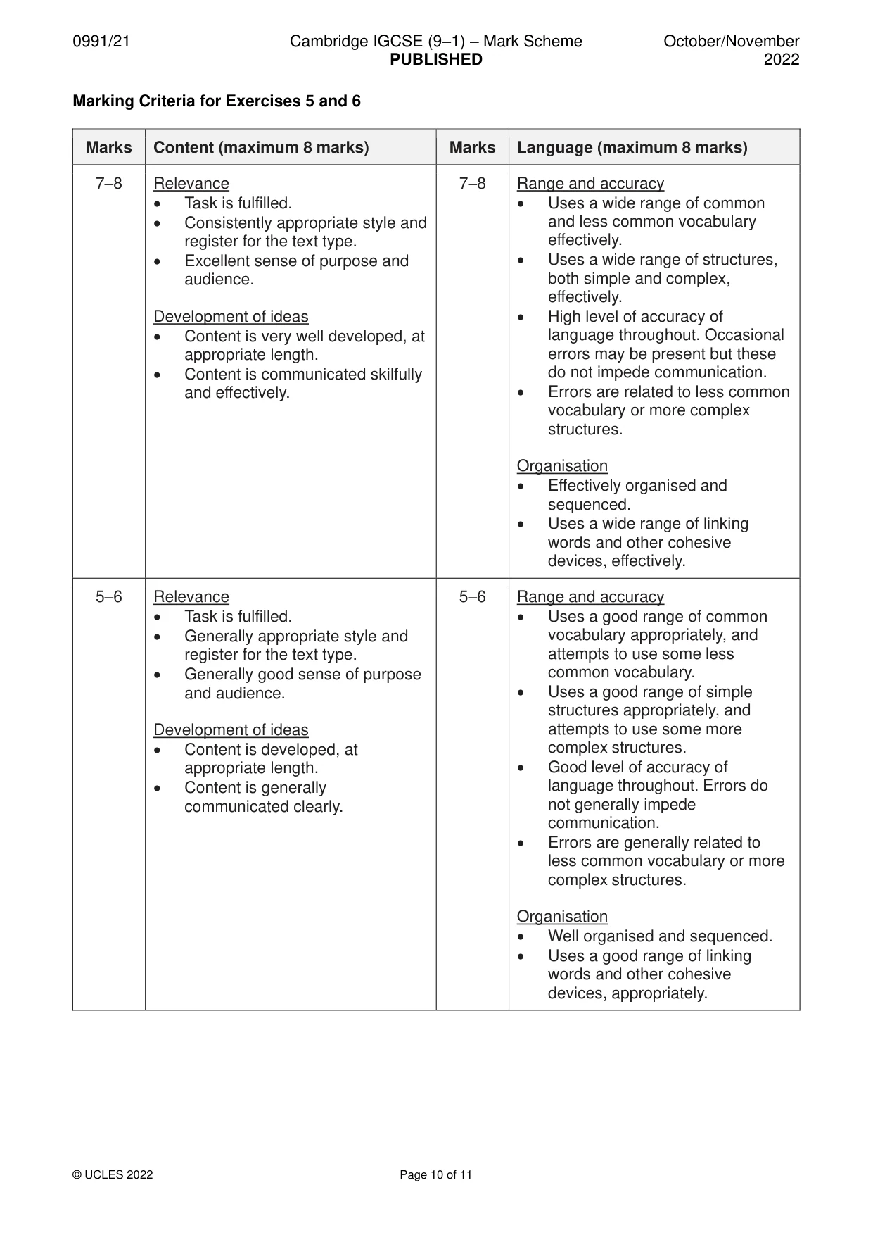 Mark scheme, page 10 of 11