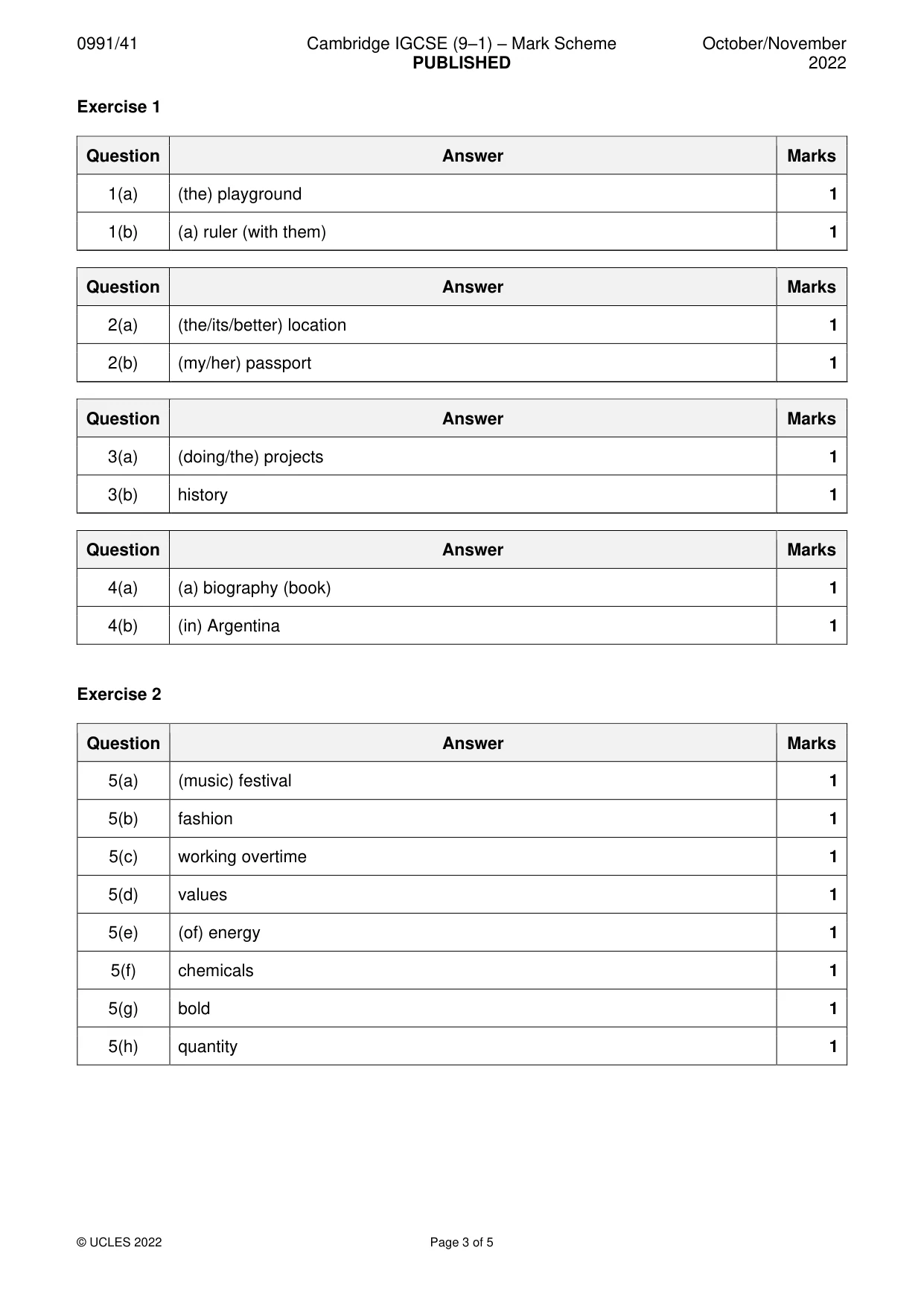 Mark scheme, page 3 of 5