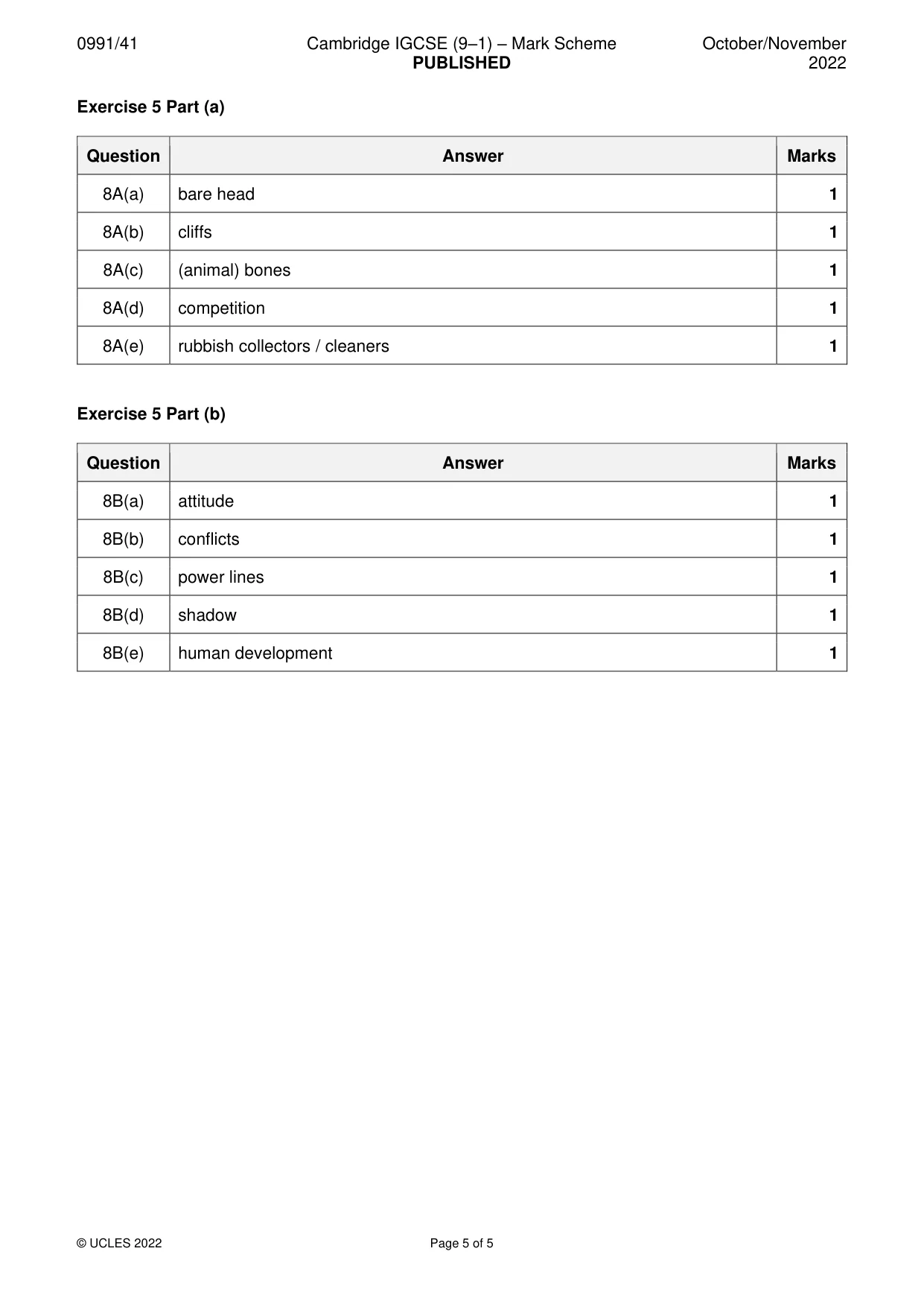 Mark scheme, page 5 of 5