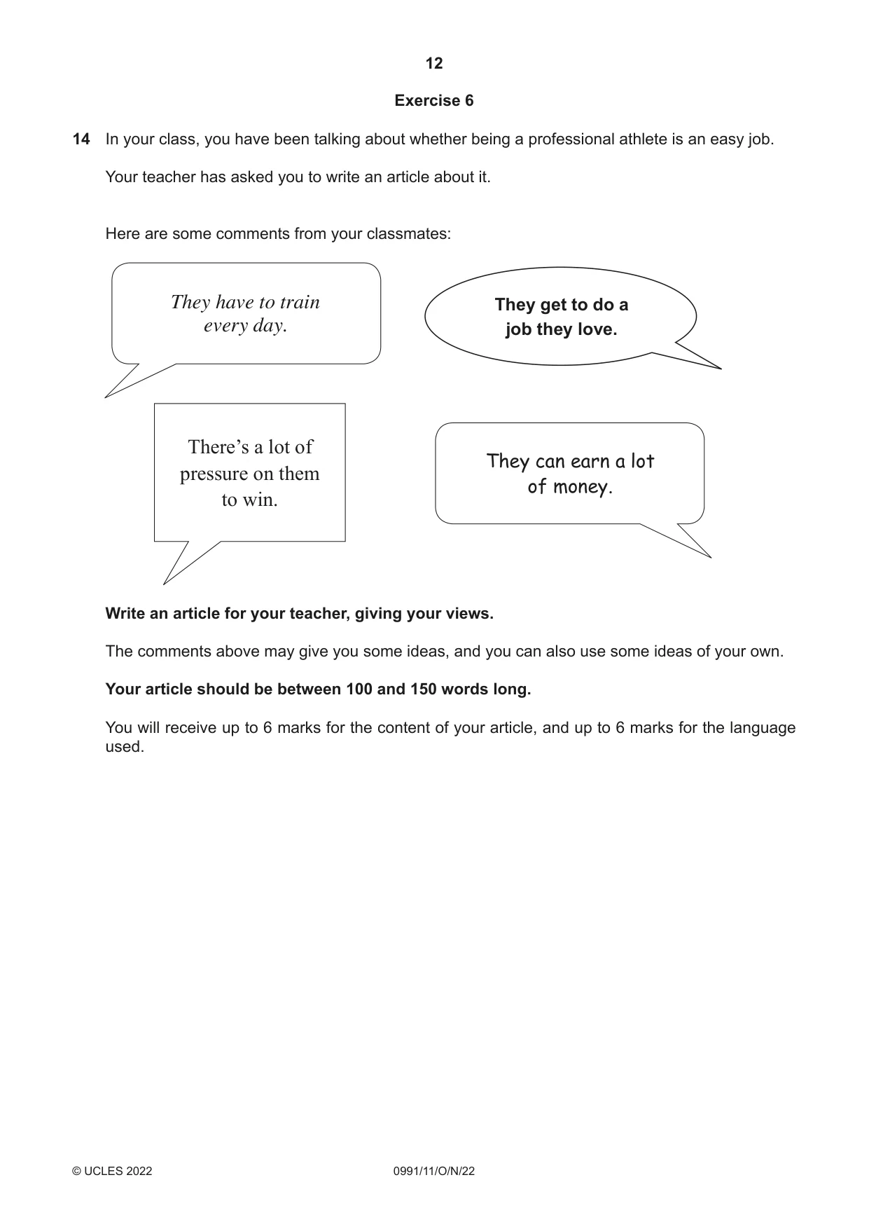 Cambridge IGCSE English - Second Language (9-1) 0991 2022 Oct/Nov Paper 1 · Variant 1 question paper, page 12 of 16