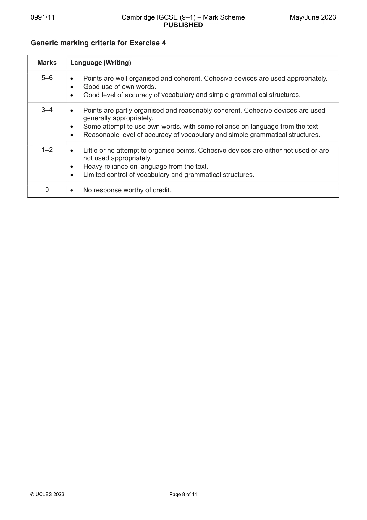Mark scheme, page 8 of 11