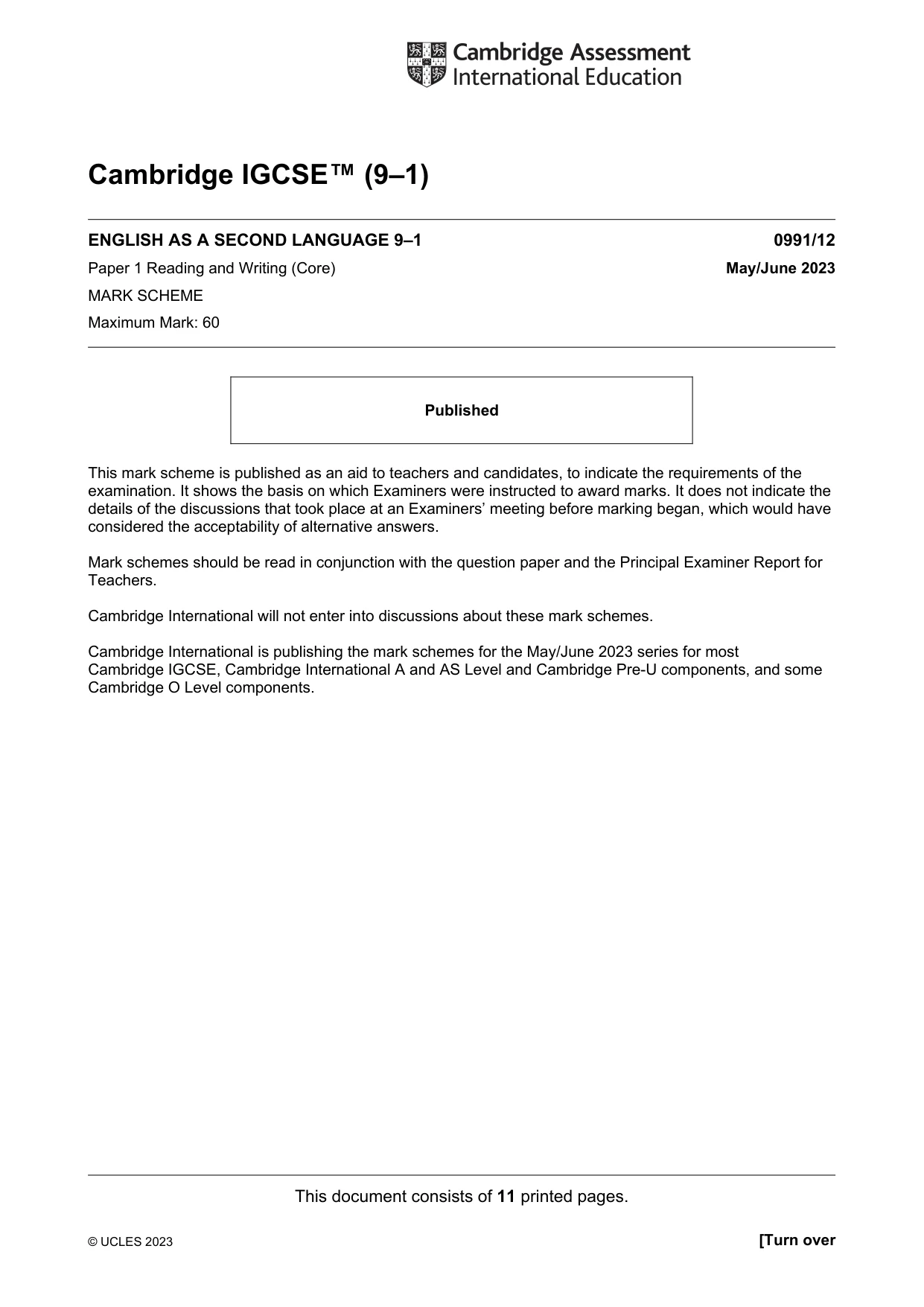 Mark scheme, page 1 of 11