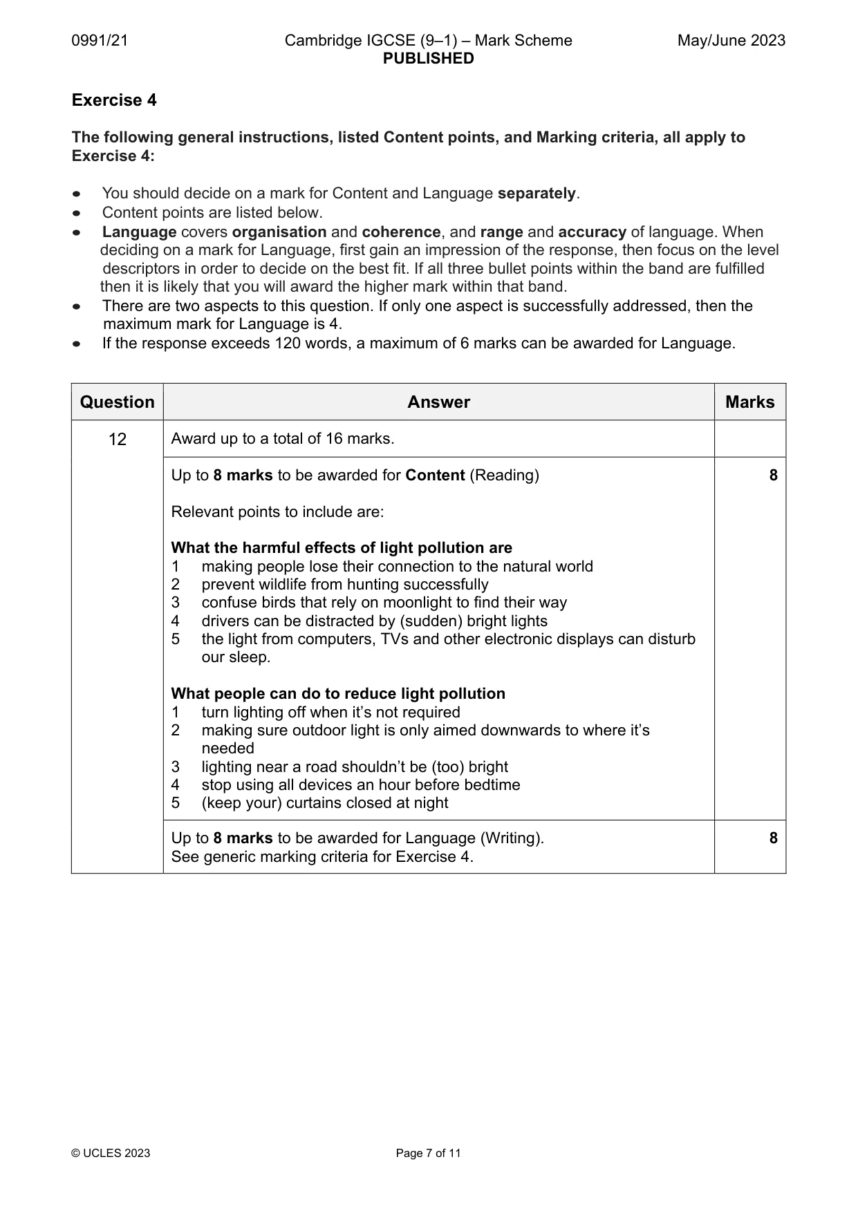 Mark scheme, page 7 of 11