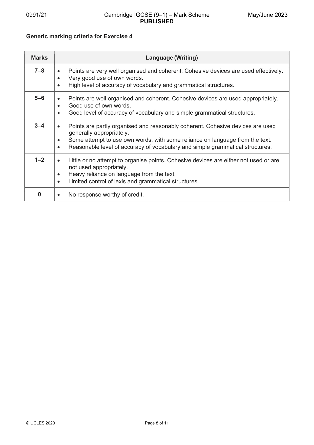 Mark scheme, page 8 of 11