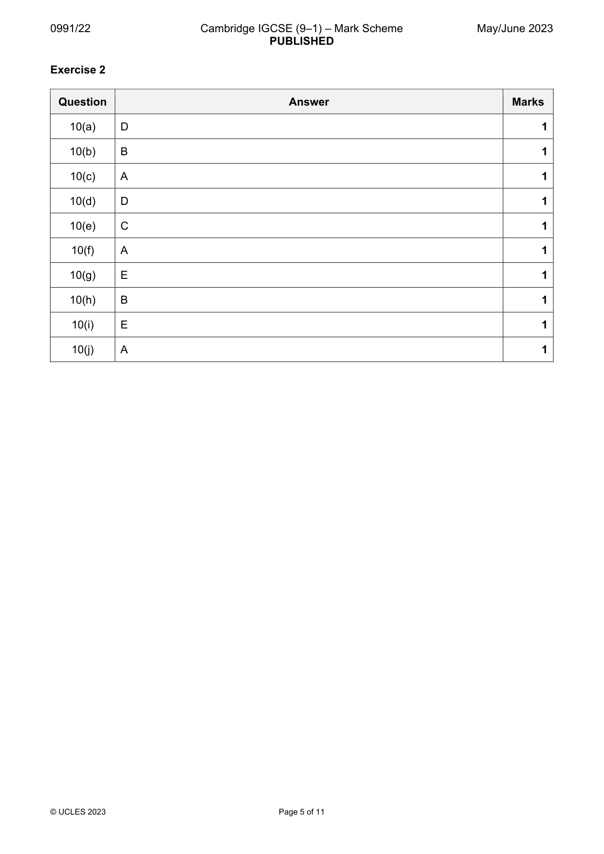 Mark scheme, page 5 of 11