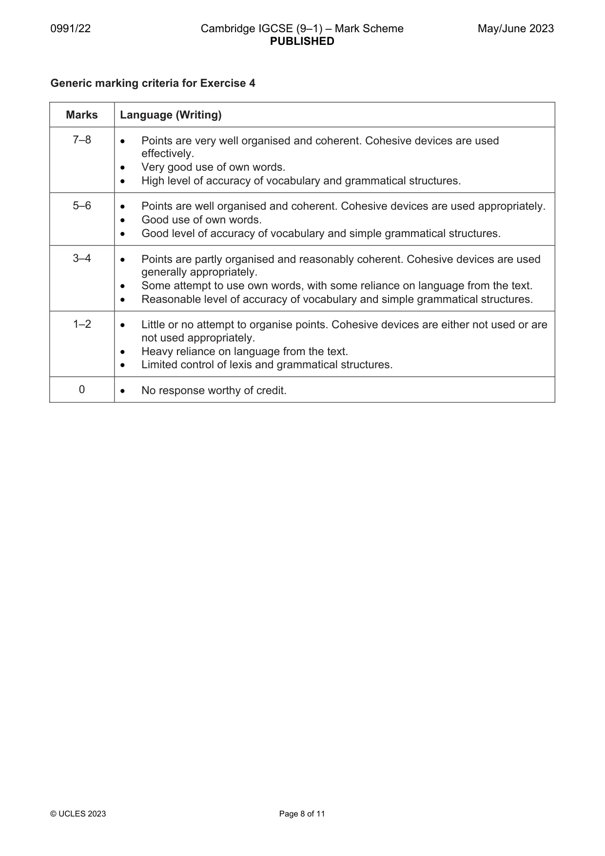 Mark scheme, page 8 of 11