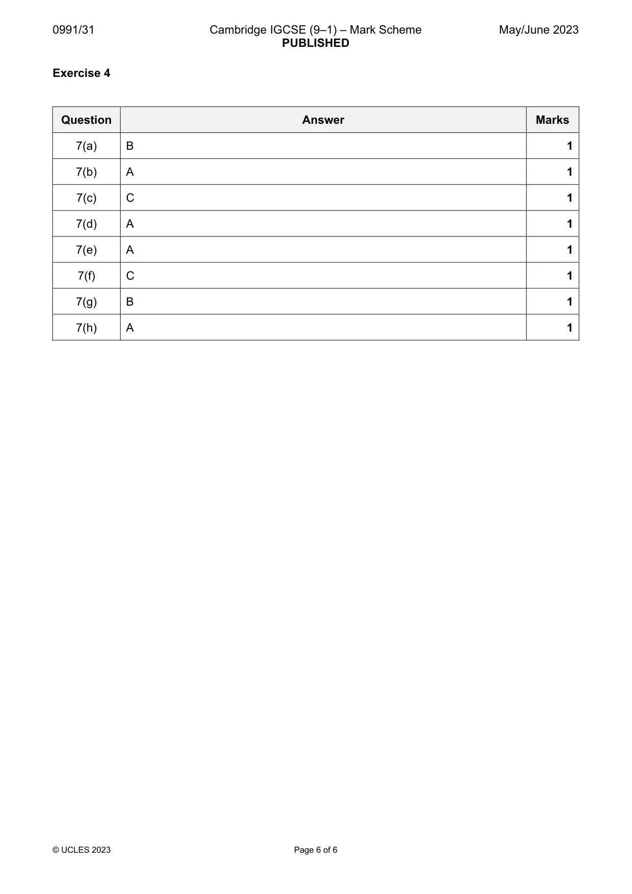 Mark scheme, page 6 of 6