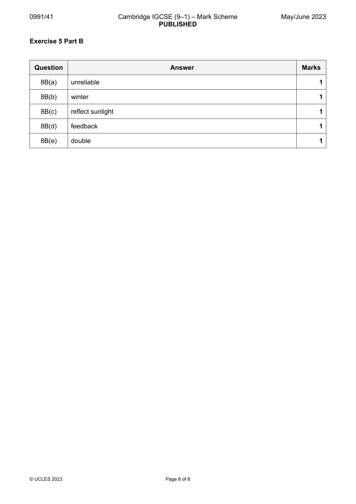 Mark scheme, page 8 of 8